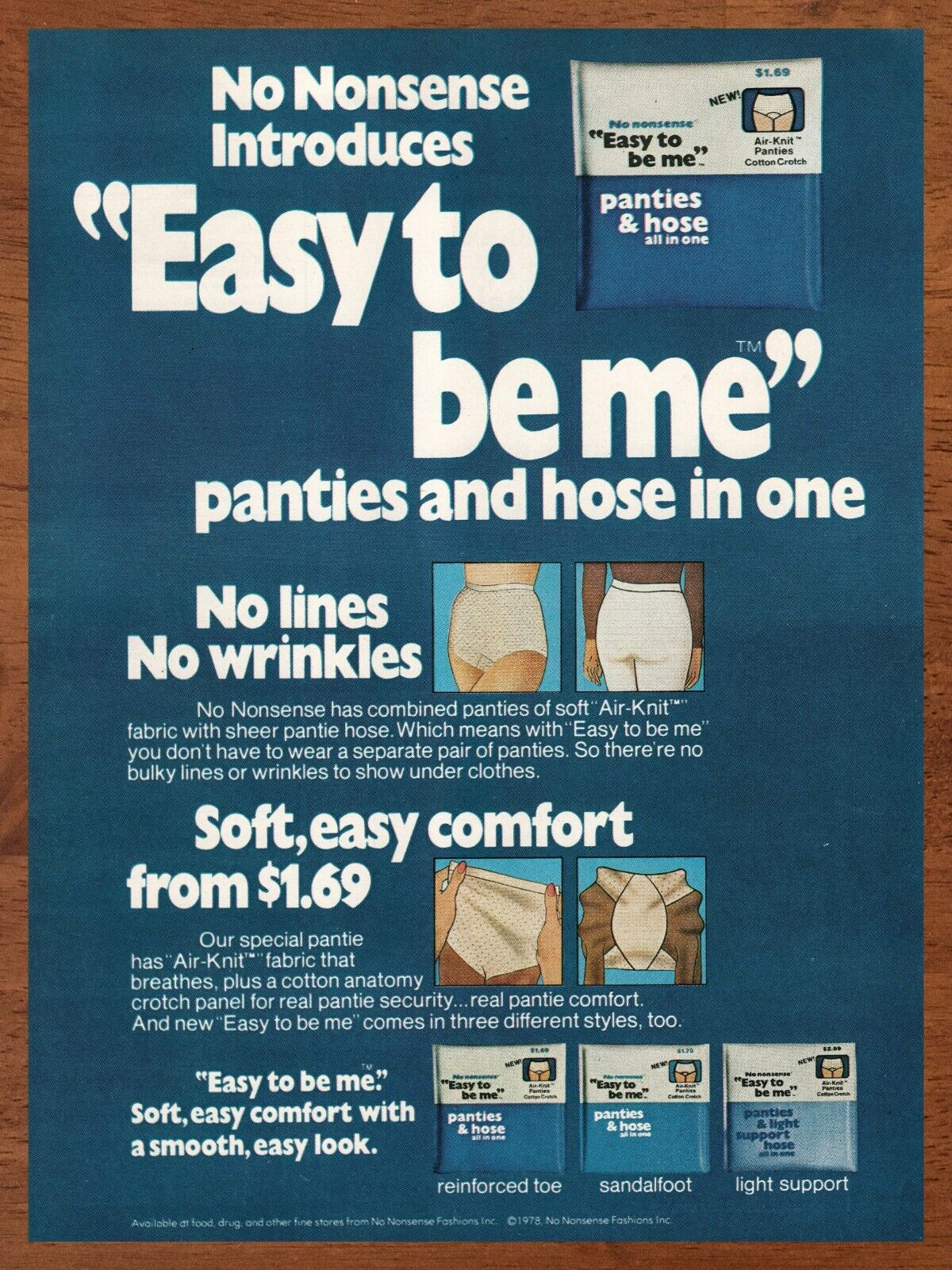 1978 Easy To Be Me Panties & Hose Vintage Print Ad/Poster Pantyhose 70s Fashion 