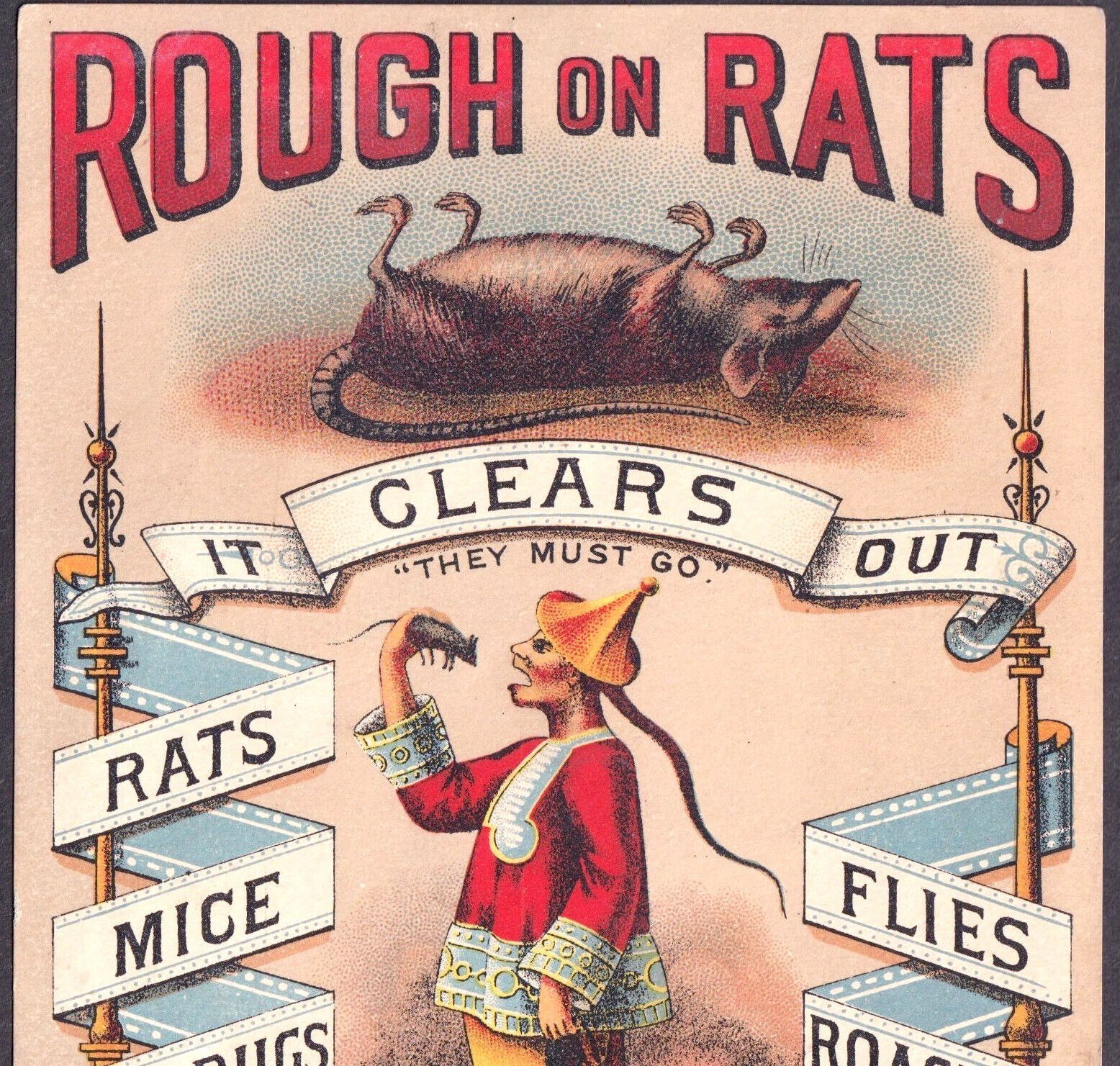 Rough on Rats Classic Flaws HUGE Creepy Bug Pest Control Ad Victorian Trade Card