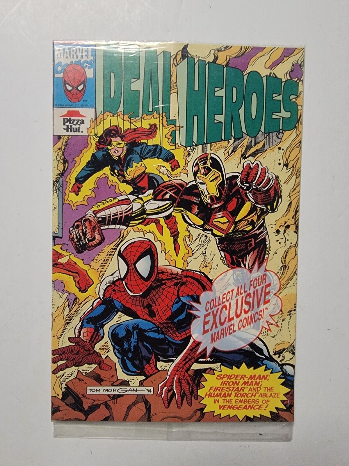 REAL HEROES 4 PIZZA HUT 1994 GIVEAWAY PROMO SEALED W/ CARD AMAZING SPIDERMAN
