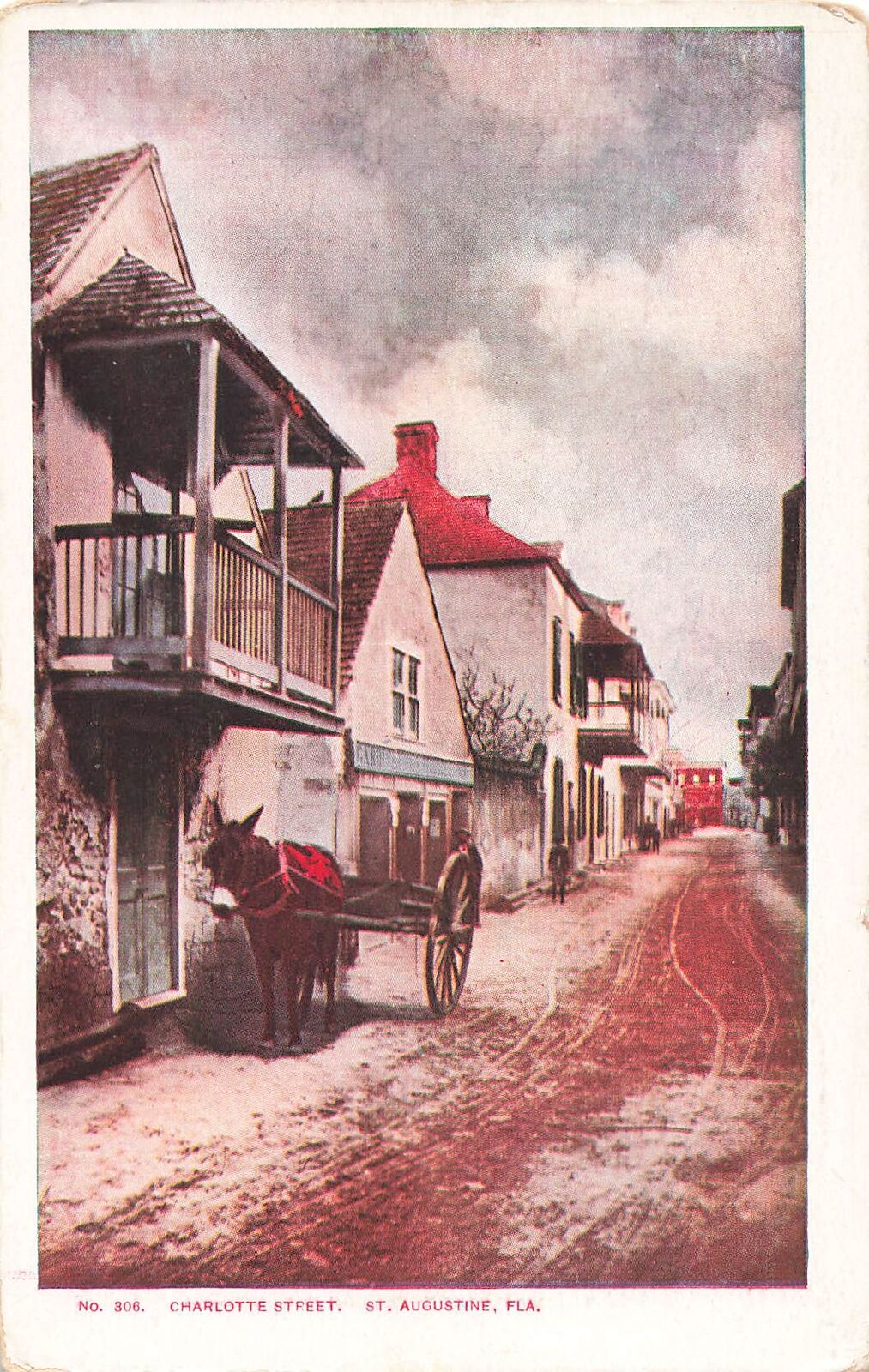 Vintage Postcard Old Charlotte Street, Donkey Carriage, St. Augustine, Florida