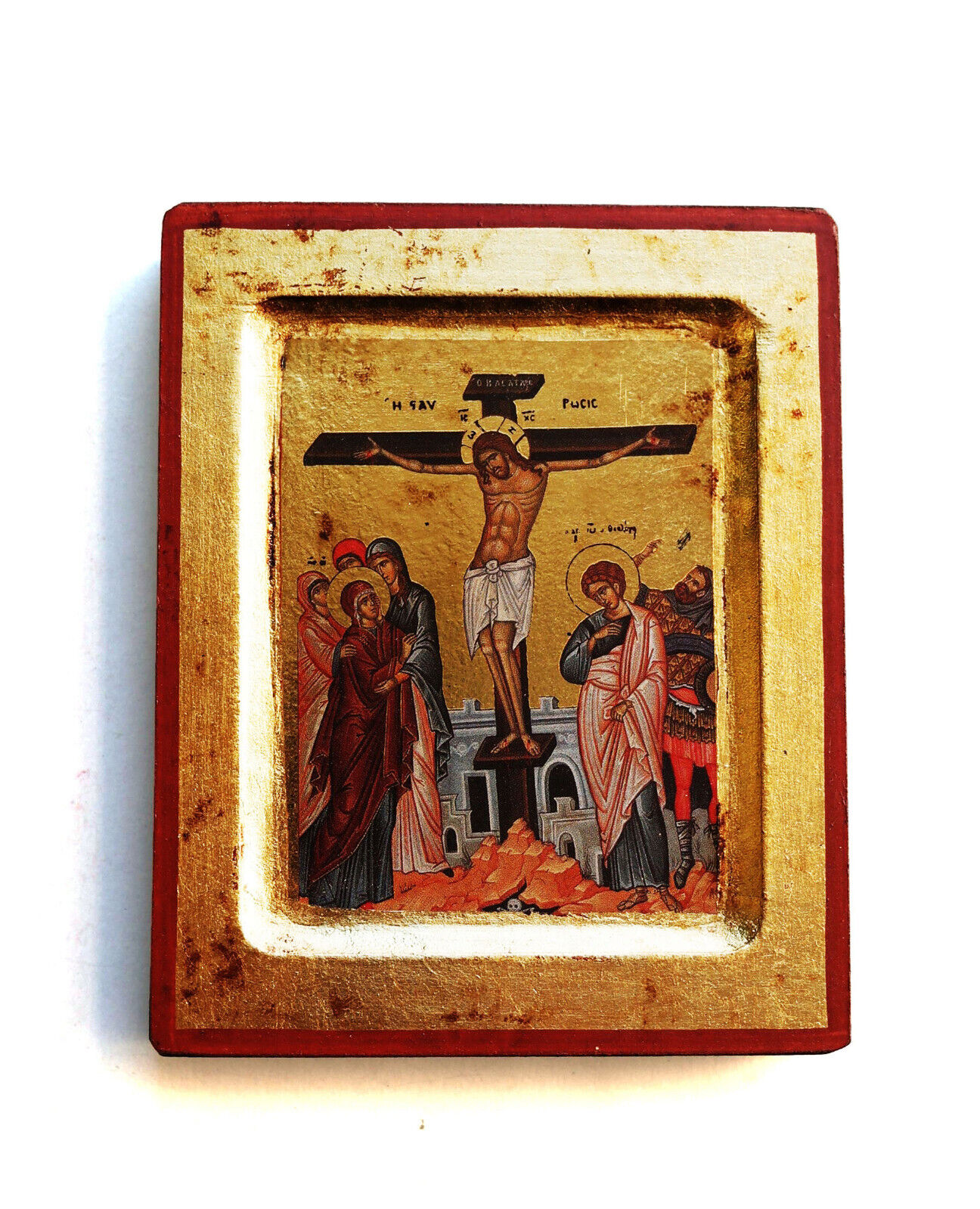 Greek Russian Orthodox Handmade Wooden Icon Crucifixion of Christ 12.5x10cm