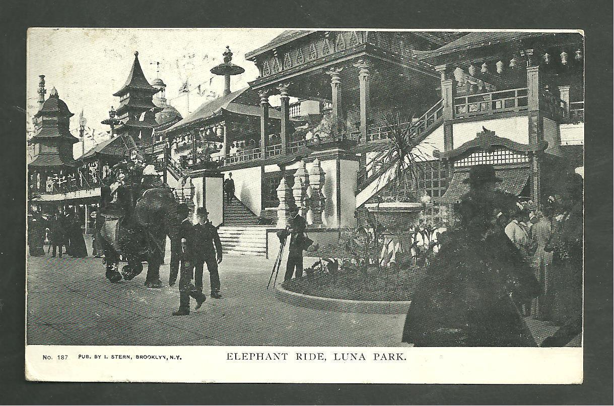 Pre 1910 Used Postcard No.187 Elephant Ride Luna Park Coney Island Brooklyn N.Y.