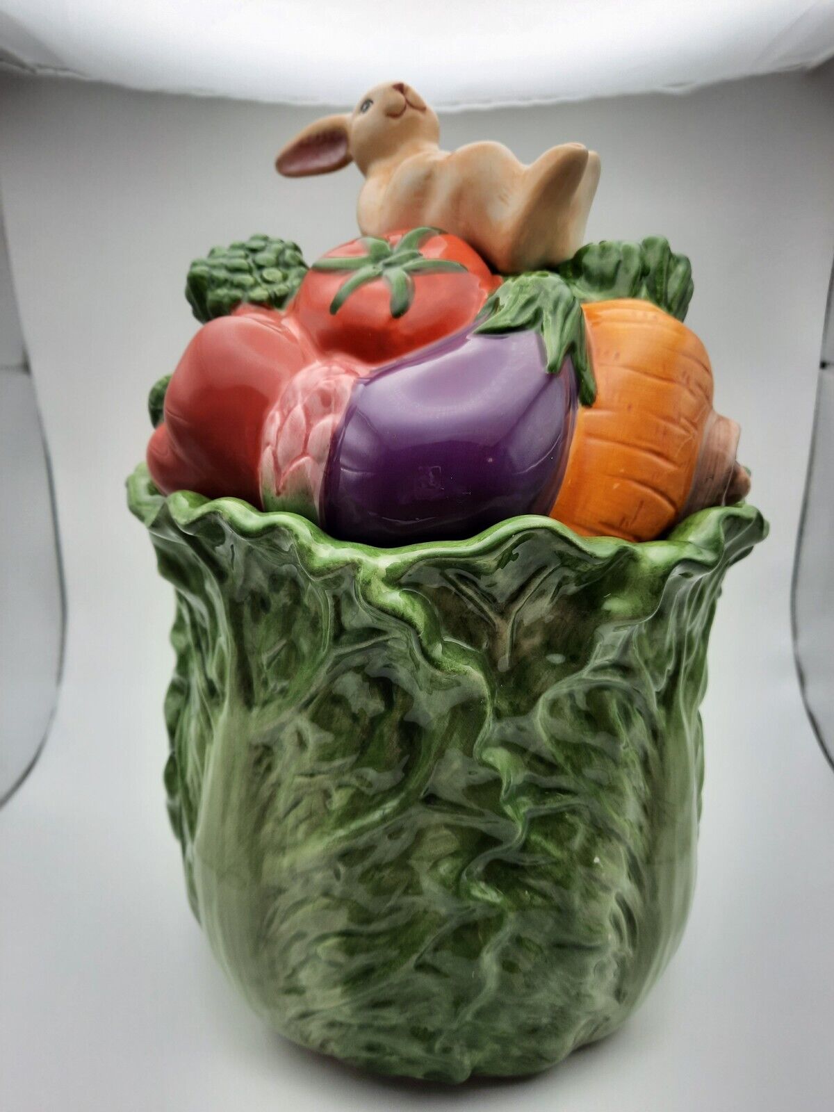 Cookie Jar Bunny Enjoying His Vegetables. Made For HARRY and DAVID Exclusively