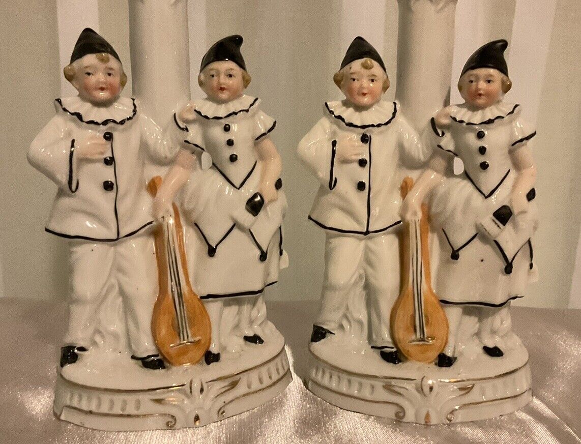 Lamp Set of 2 Vintage German Pierrot Porcelain Bedside Lamps