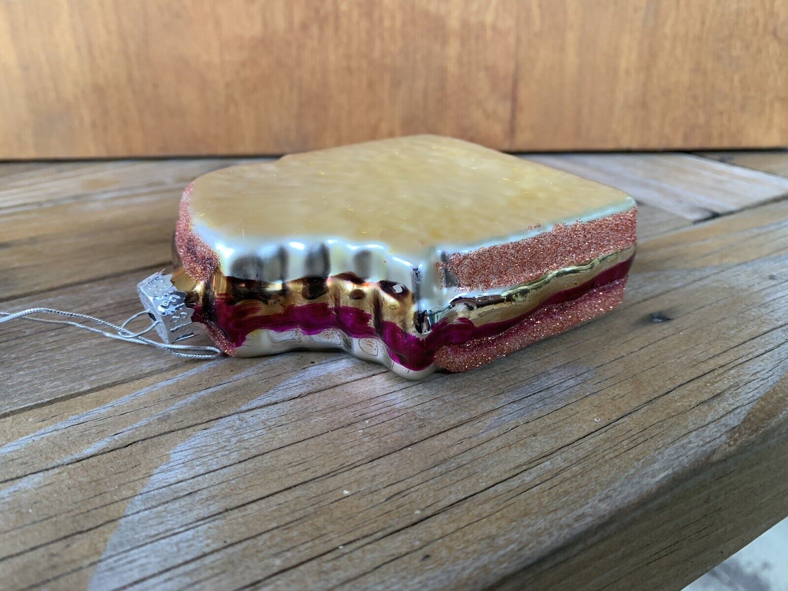 Blown Glass Peanut Butter and Jelly Sandwich Christmas Ornament 3.5\