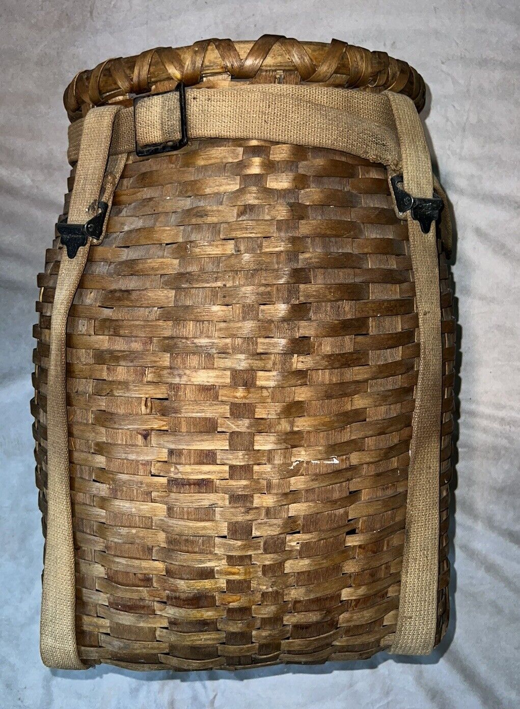 Antique 1920s Adirondack Backpack Trapper Basket 17” Tall w/Canvas Strapping
