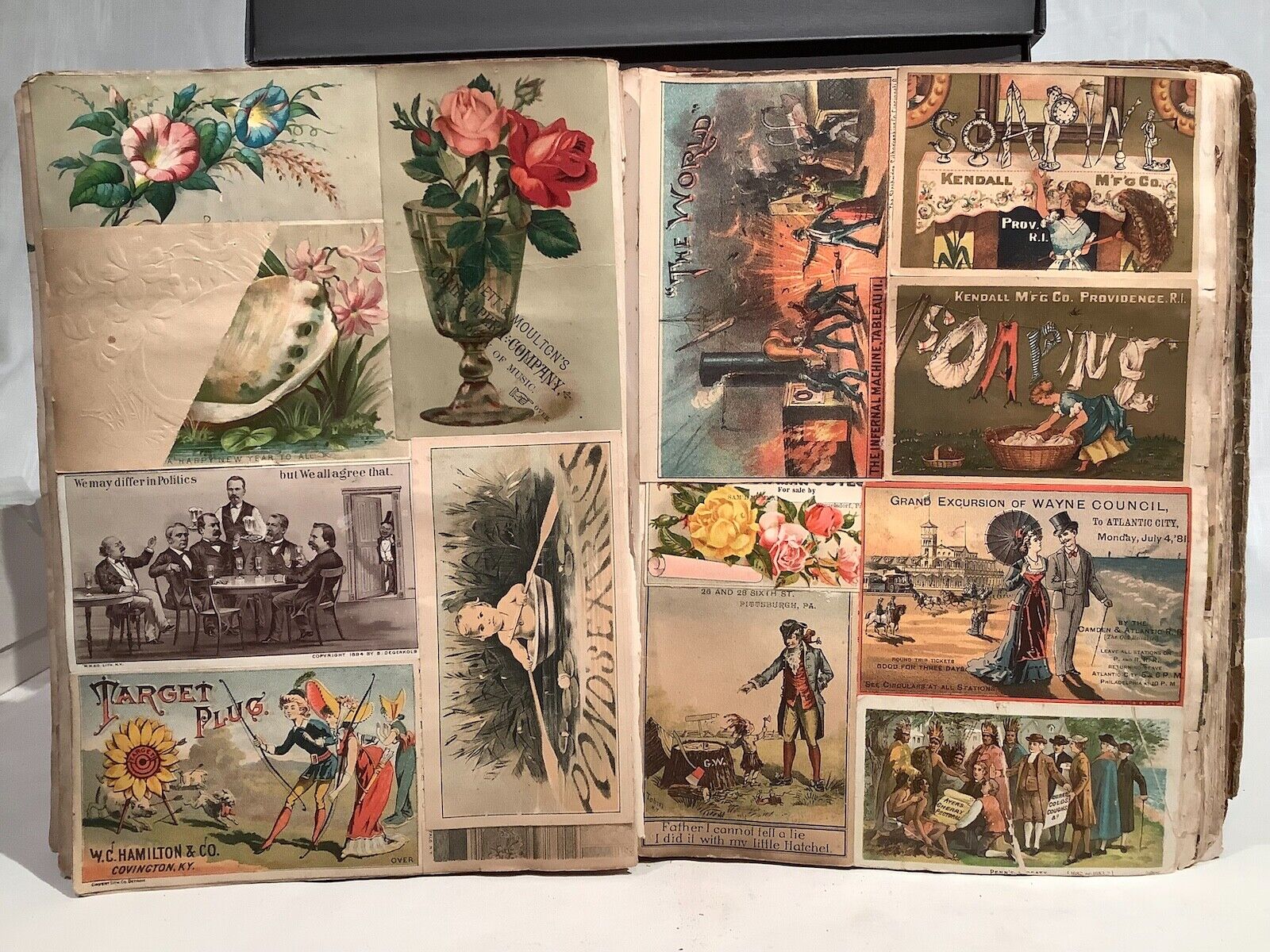 1880\'s-1890\'s VICTORIAN TRADE CARD ALBUM, 315 CARDS, INCLUDING SOME RARE ONES