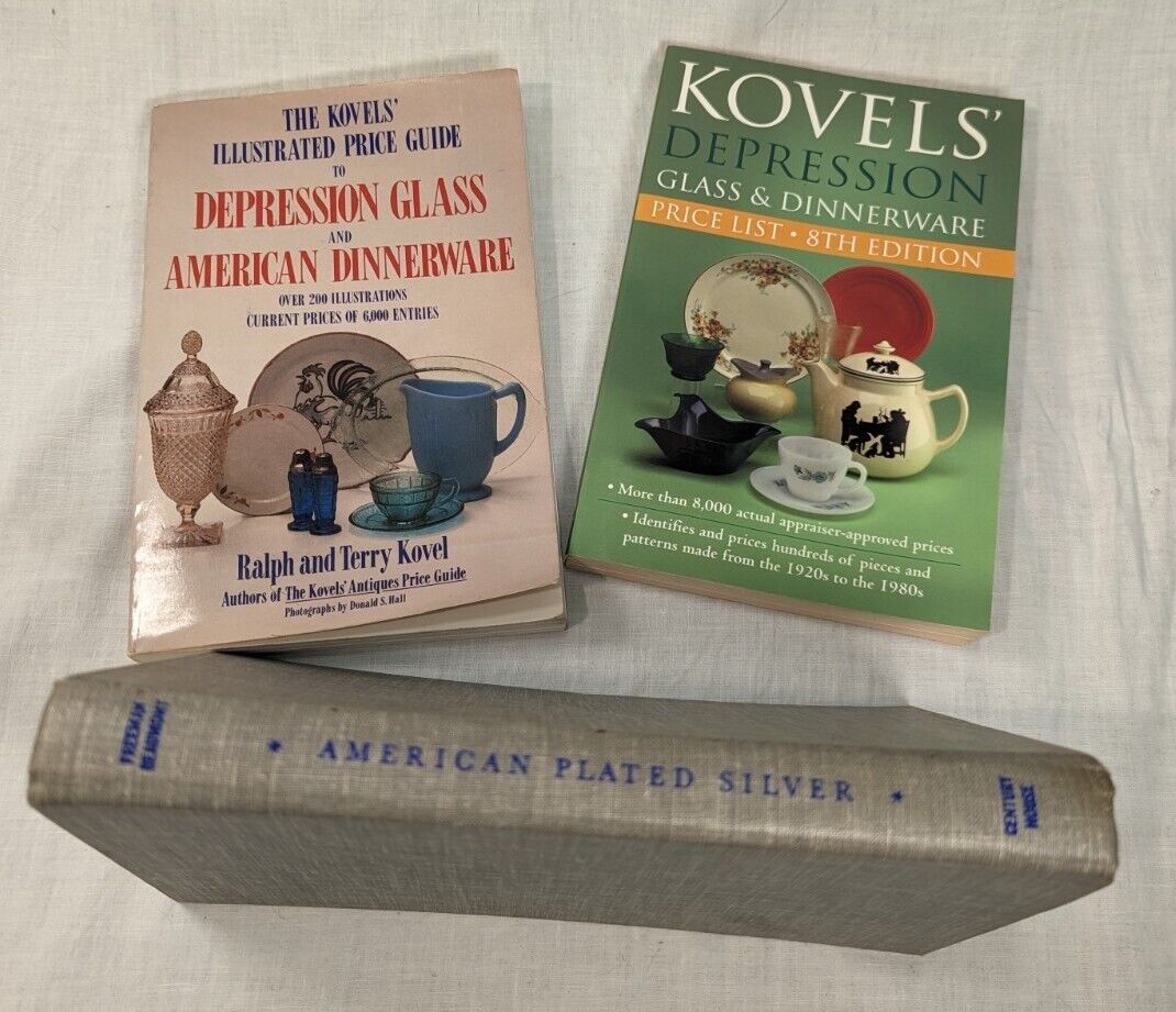 Lot Of 3 Books On Depression Glass & Plated Silver Kovels' Price Guide Identify
