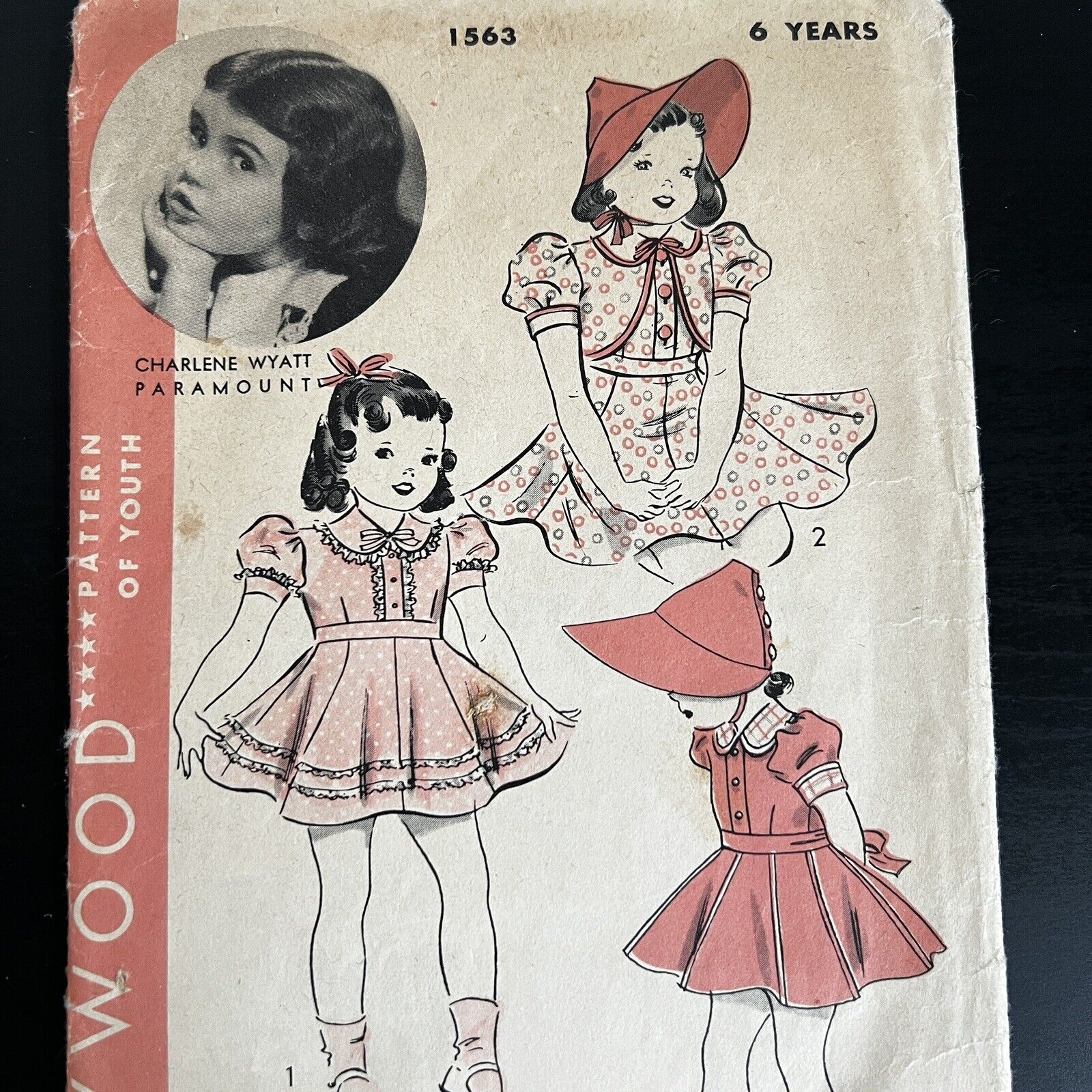 Vintage 1930s Hollywood 1563 Charlene Wyatt Girls Dress Sewing Pattern 2 USED