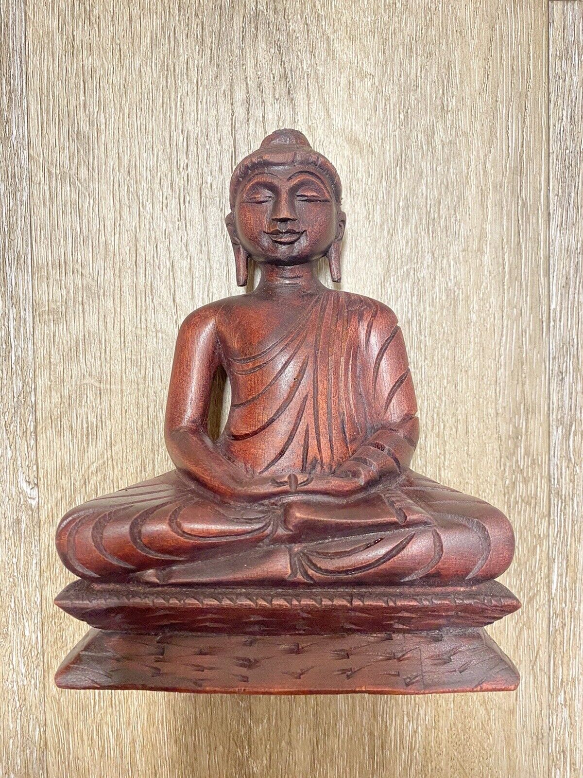 6.5 Inches  Wooden Meditating Buddha Statue Hand Carved