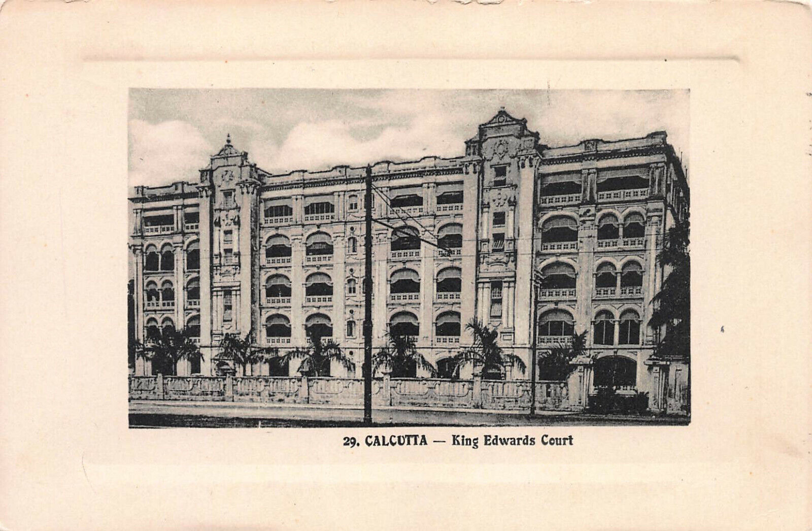 King Edwards Court, Calcutta, India, Early Postcard, Unused
