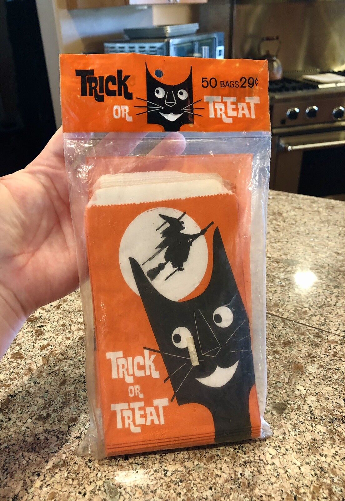 Vintage New Old Stock Halloween Trick Or Treat Bags Black Cat 1960’s Rare