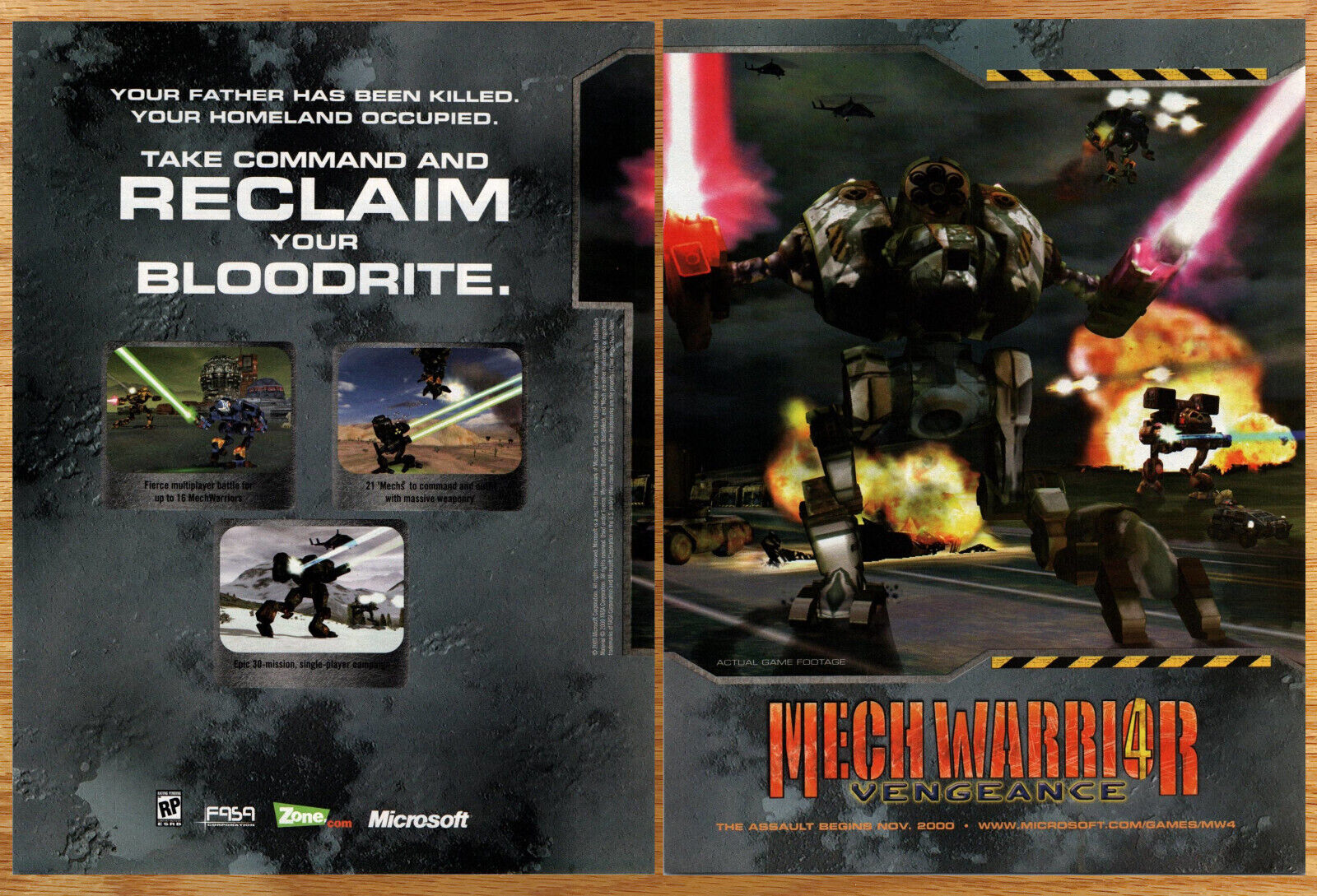 Mech Warrior 4 Vengeance Microsoft - 2 Page Game Print Ad Poster Promo Art 2000