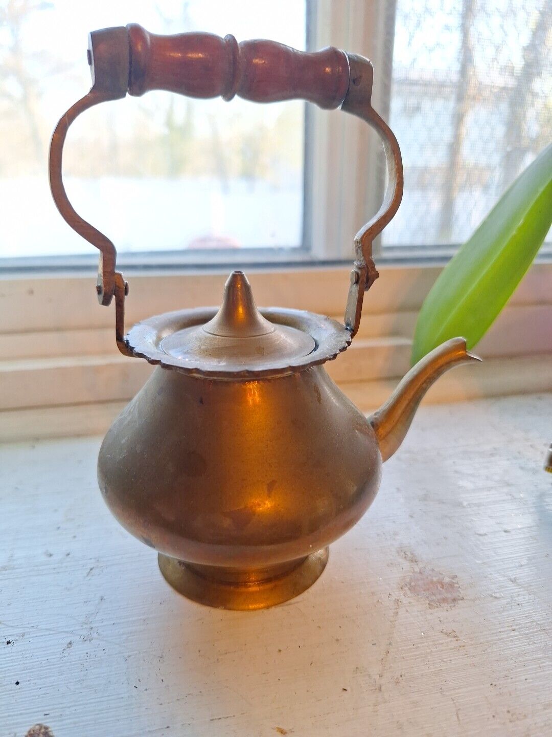 Small Brass Teapot Wooden Handle Vintage/Antique Piece Teapots/Decor