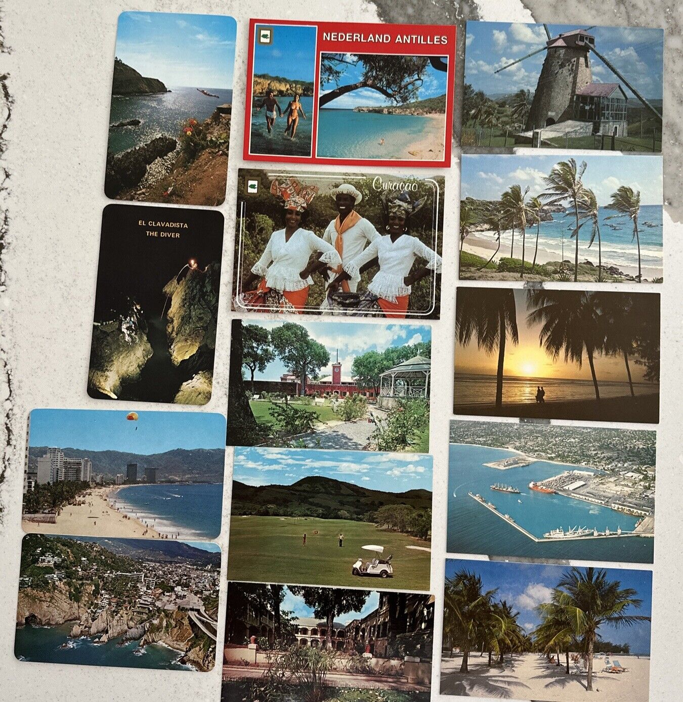 Vintage Postcards Lot Of 14:Acapulco, St. Croix, Curacao, Barbados. 1980’s.