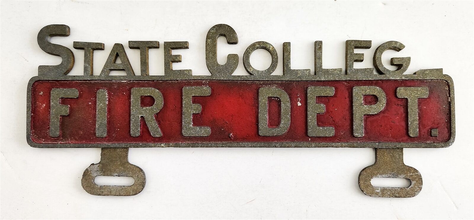vintage Metal LICENSE PLATE TOPPER pa STATE COLLEGE Fire Department 