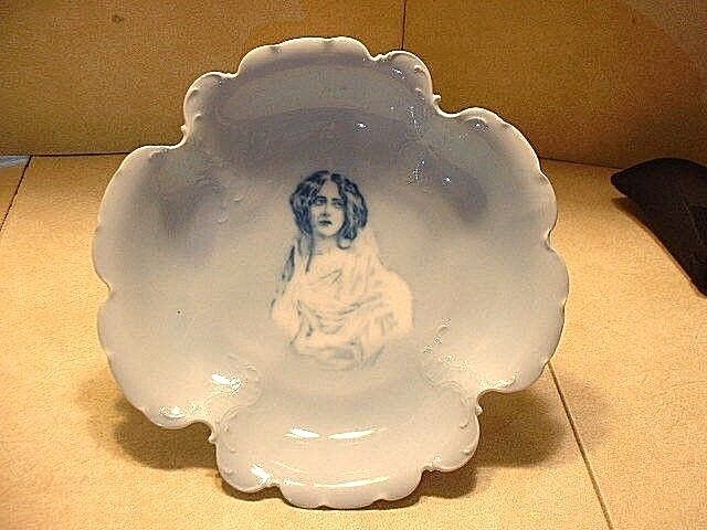 Large Antique Philip Rosenthal Copenhagen Porcelain Bowl With Portrait Of A Lady