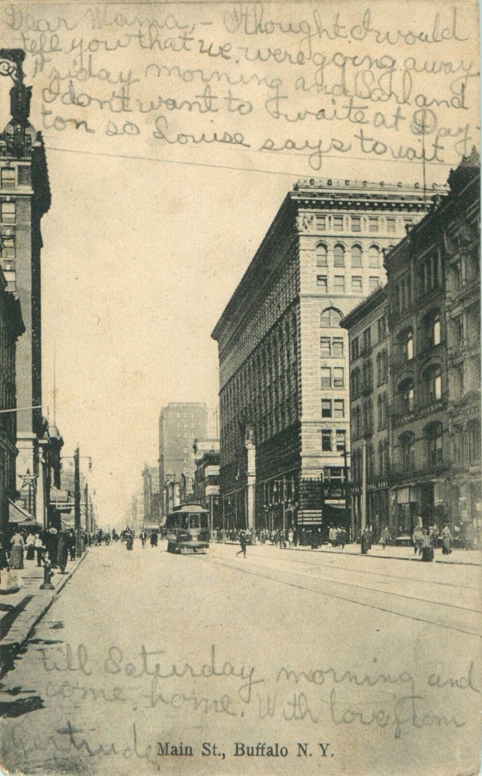 1907 - Main Street, Buffalo, NY Vintage Postcard - Trolley