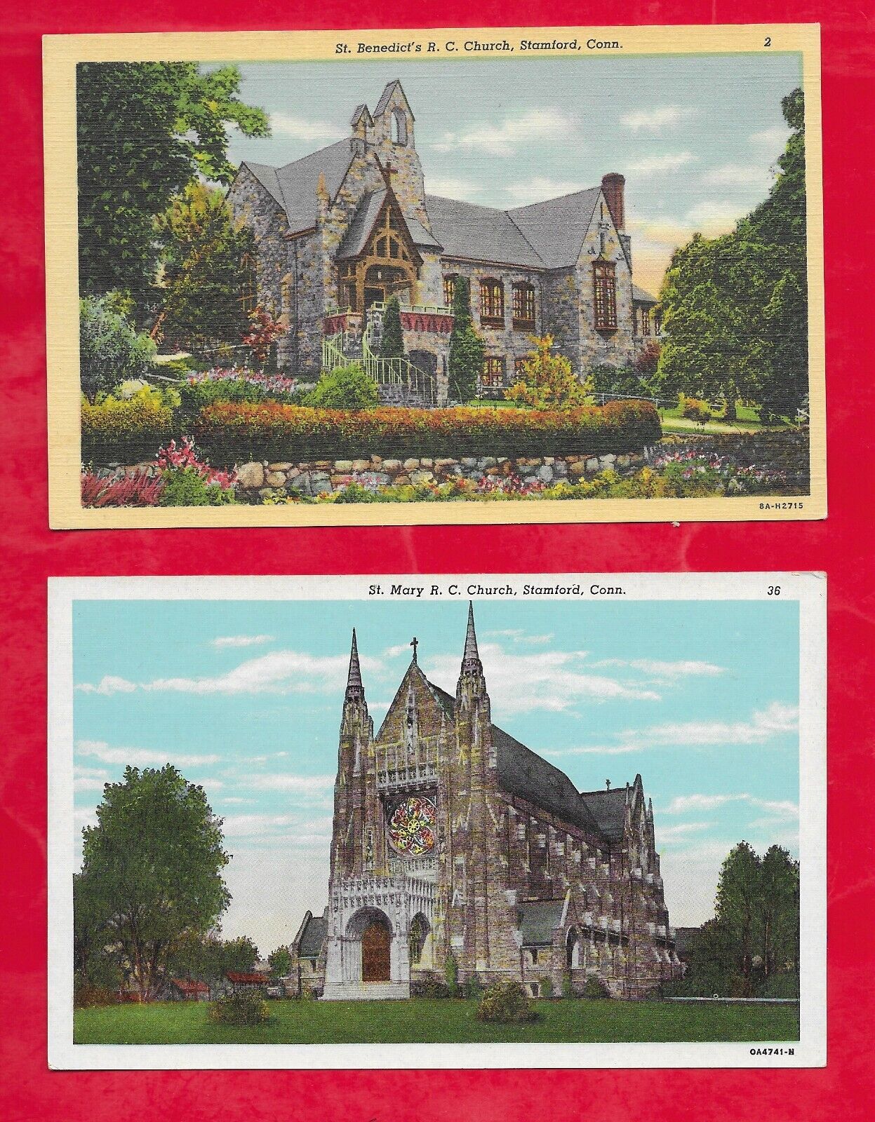 Three Vintage Postcards of Churches in Stamford, Connecticut     W-351