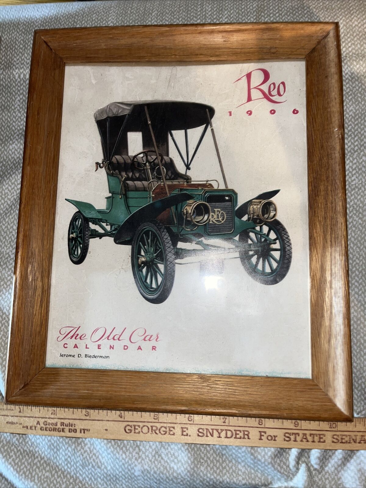 Reo 1906 Framed Print JEROME BIEDERMAN THE OLD CAR CALENDAR Motor Compan Vintage