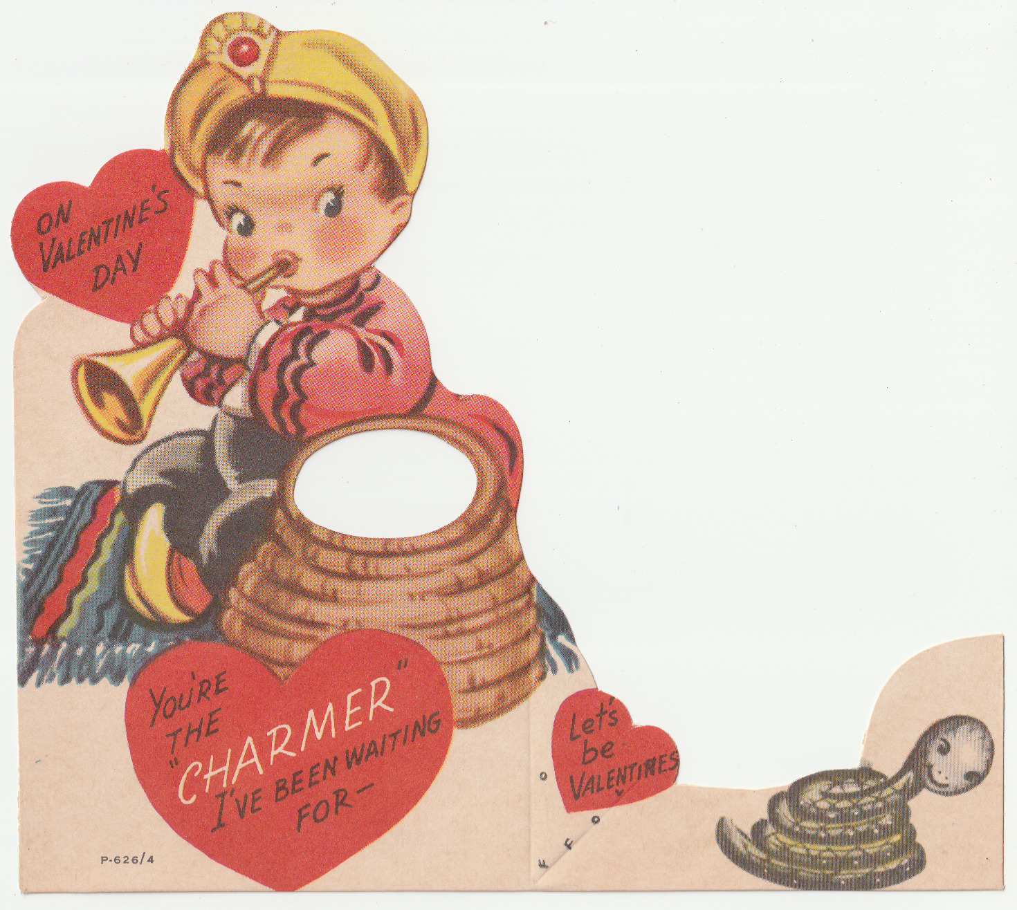 1950s Snake Charmer  THE CHARMER IVE BEEN WAITING FOR Vintage Valentine Card