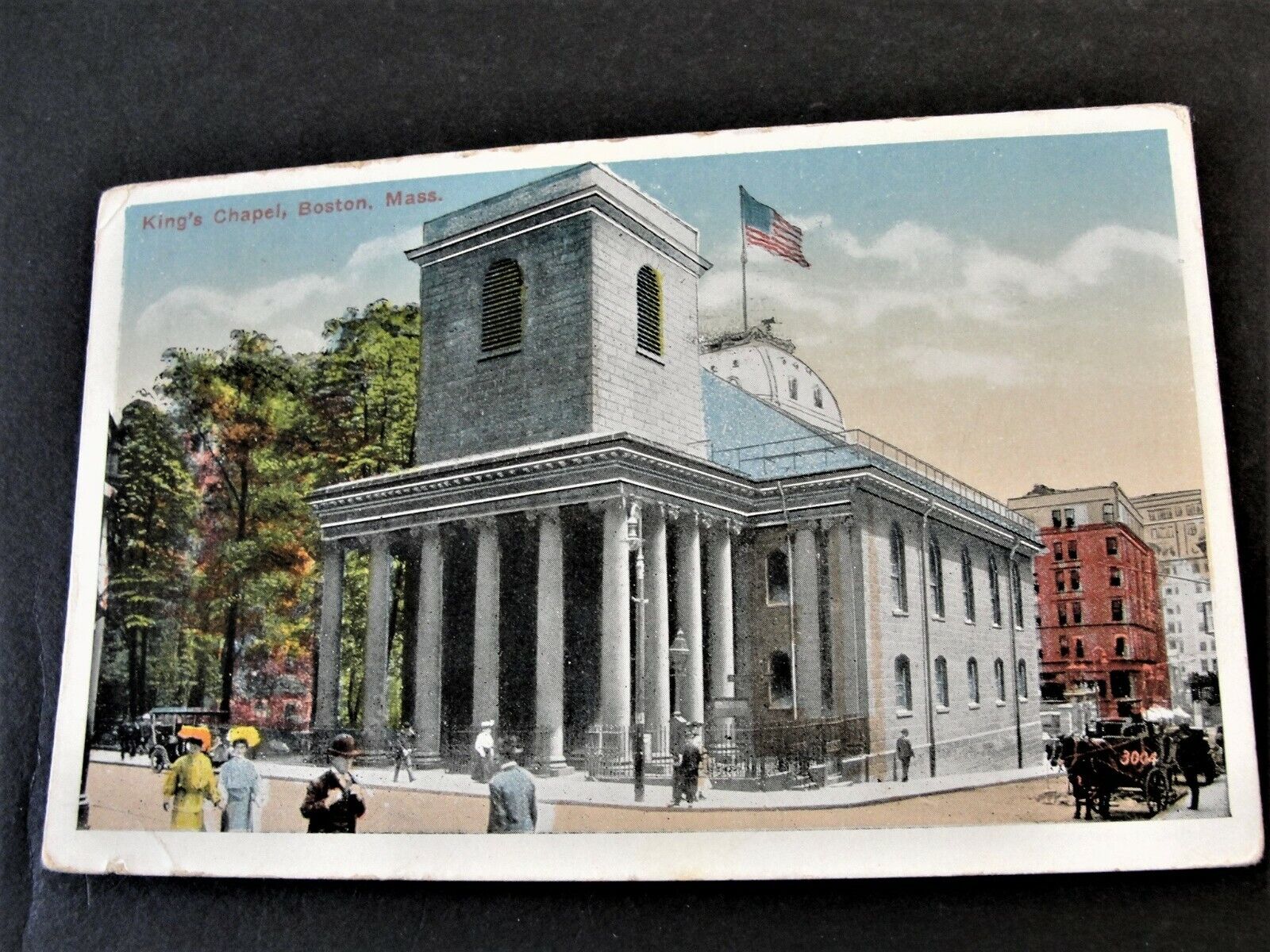 King\'s Chapel-Boston, Mass.-Green George Washington 1 Cent-1900s Postcard. RARE.