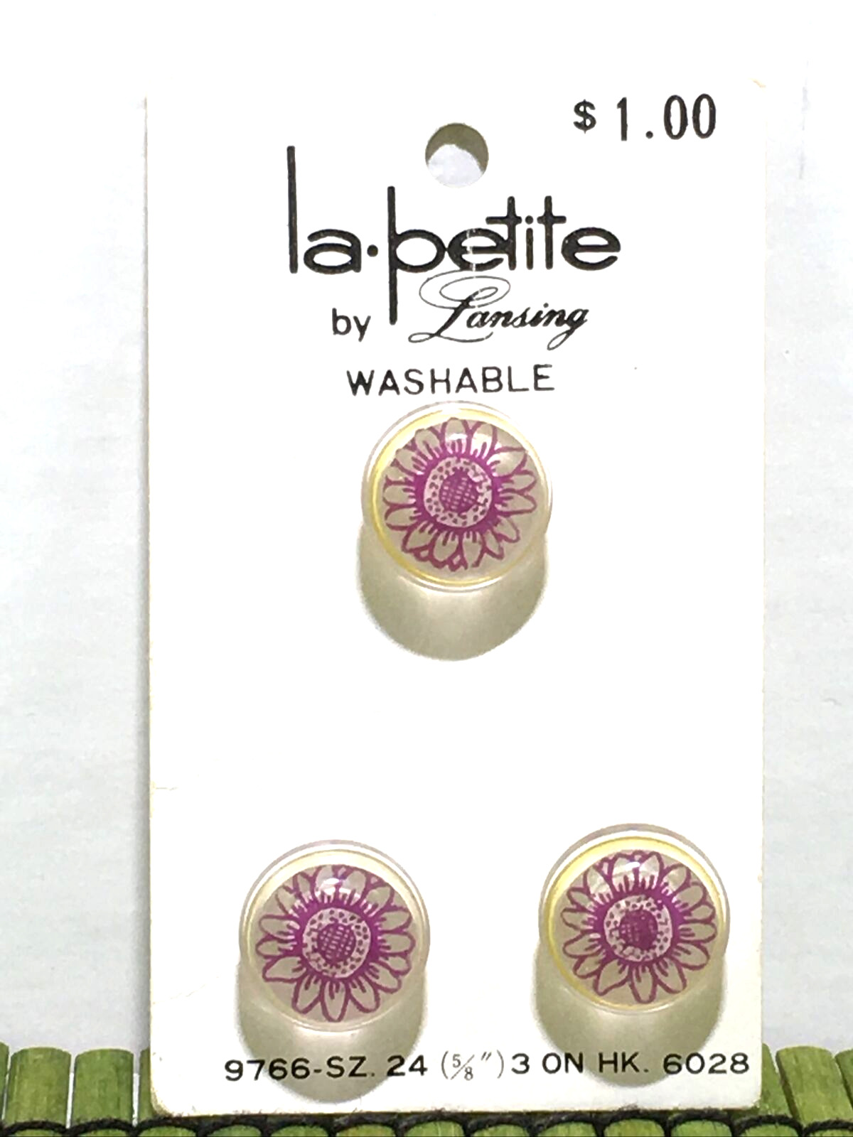 Vintage Buttons La Petite Lansing Clear with Purple Flowers Shank 5/8\