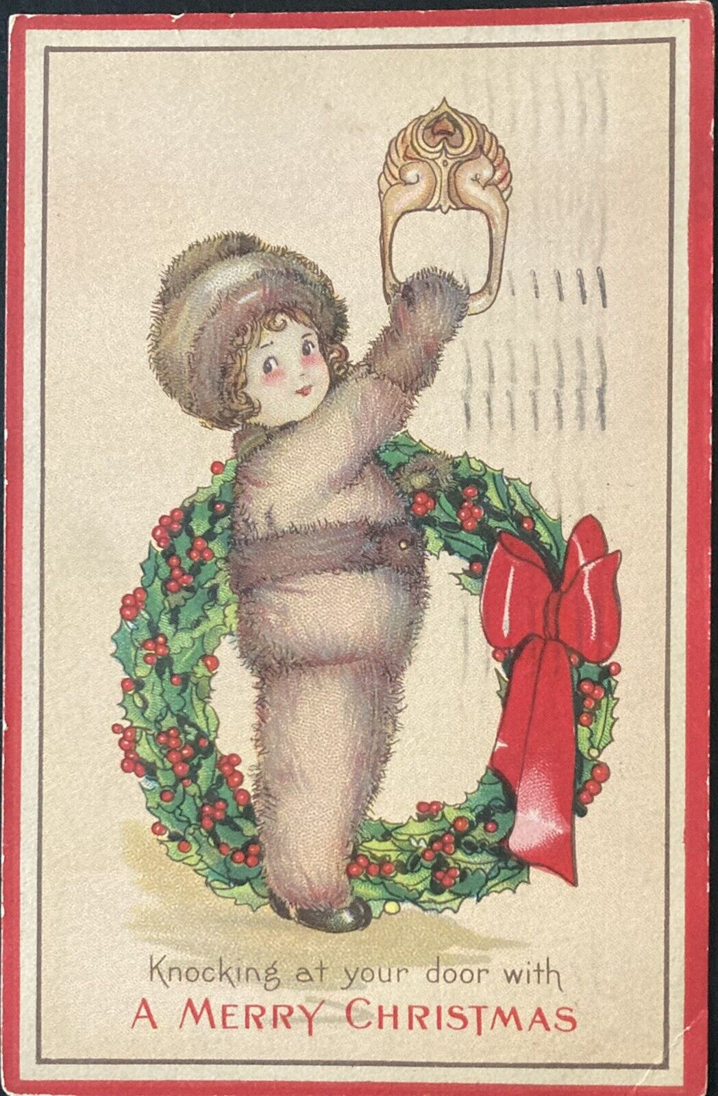 CHRISTMAS POSTCARD C.1923 (M55)~YOUNG CHILD WITH WREATH