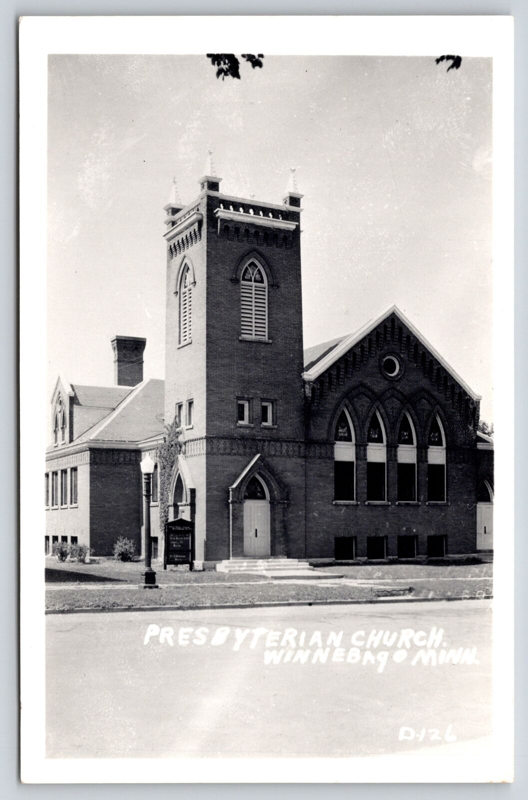 Winnebago Minnesota~Presbyterian Church From Street Corner~1940s RPPC