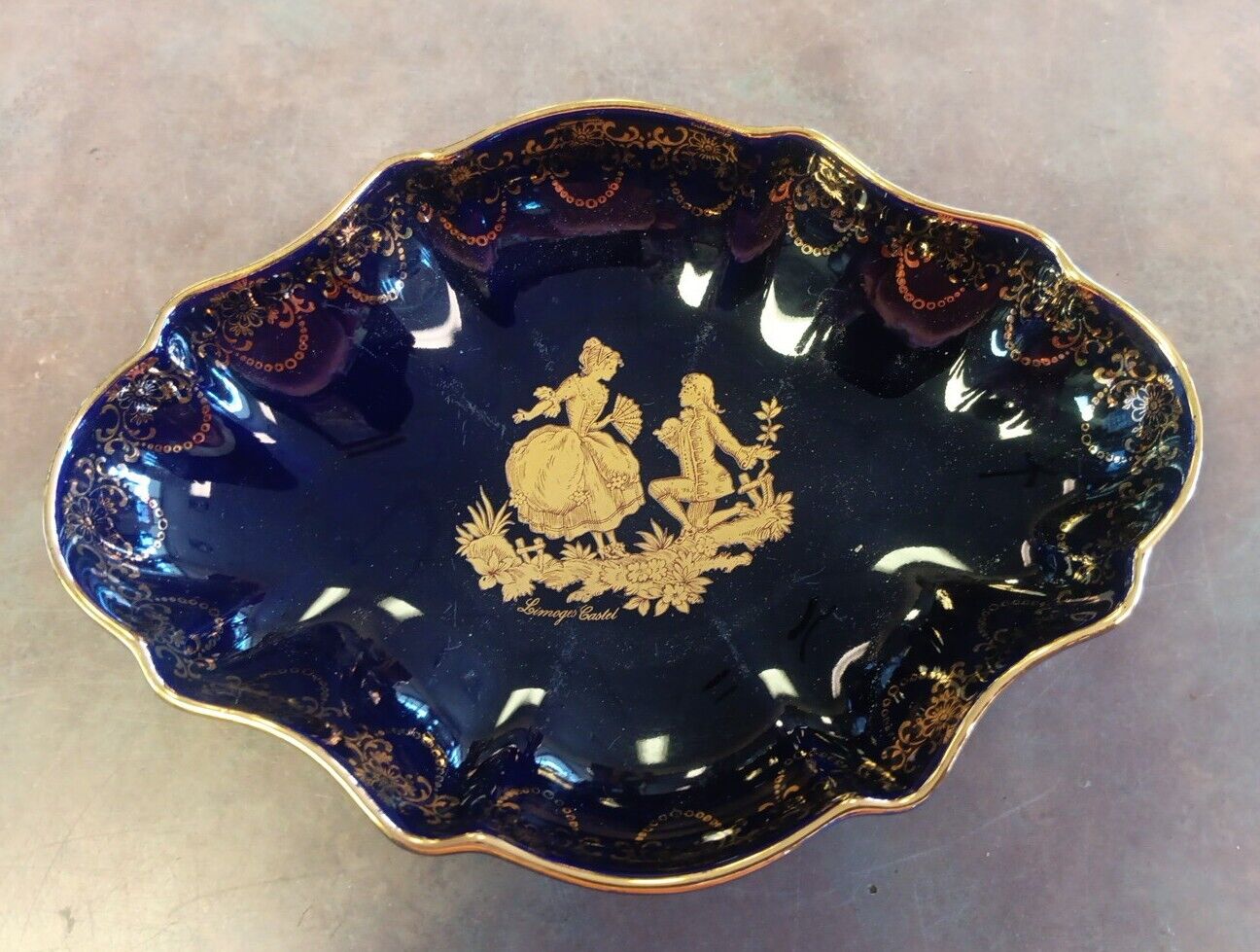 Limoges Vintage Porcelain Cobalt Blue France Trinket Dish Gold Rim 5\