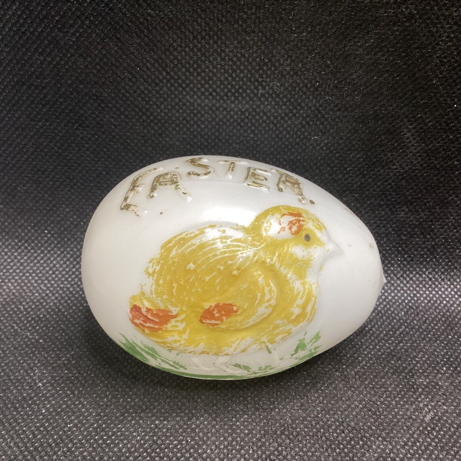 Antique Easter Egg Embossed Easter & Chick Milk Glass Egg