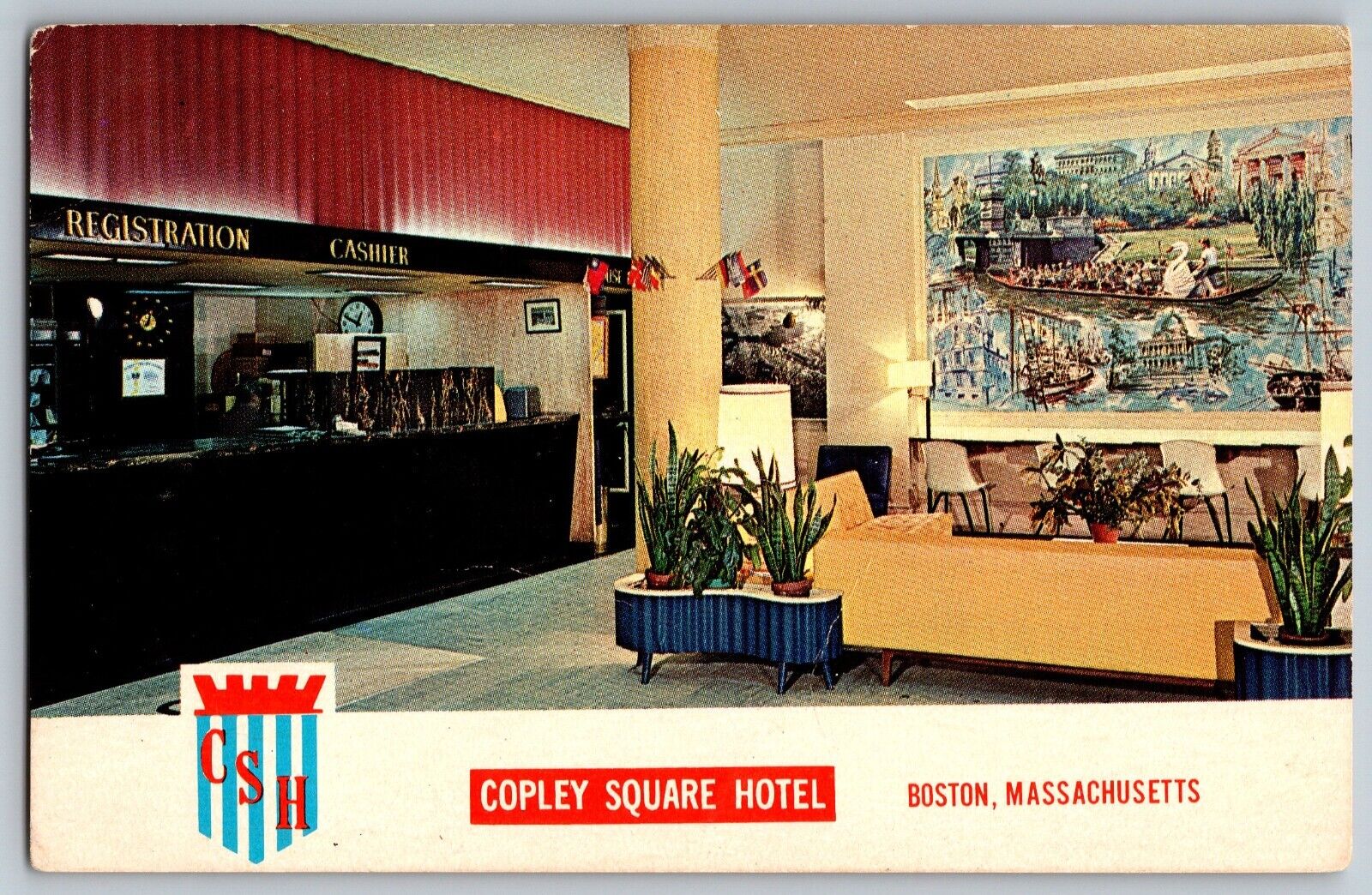 Boston, Massachusetts MA - Copley Square Hotel - Lobby Area - Vintage Postcard