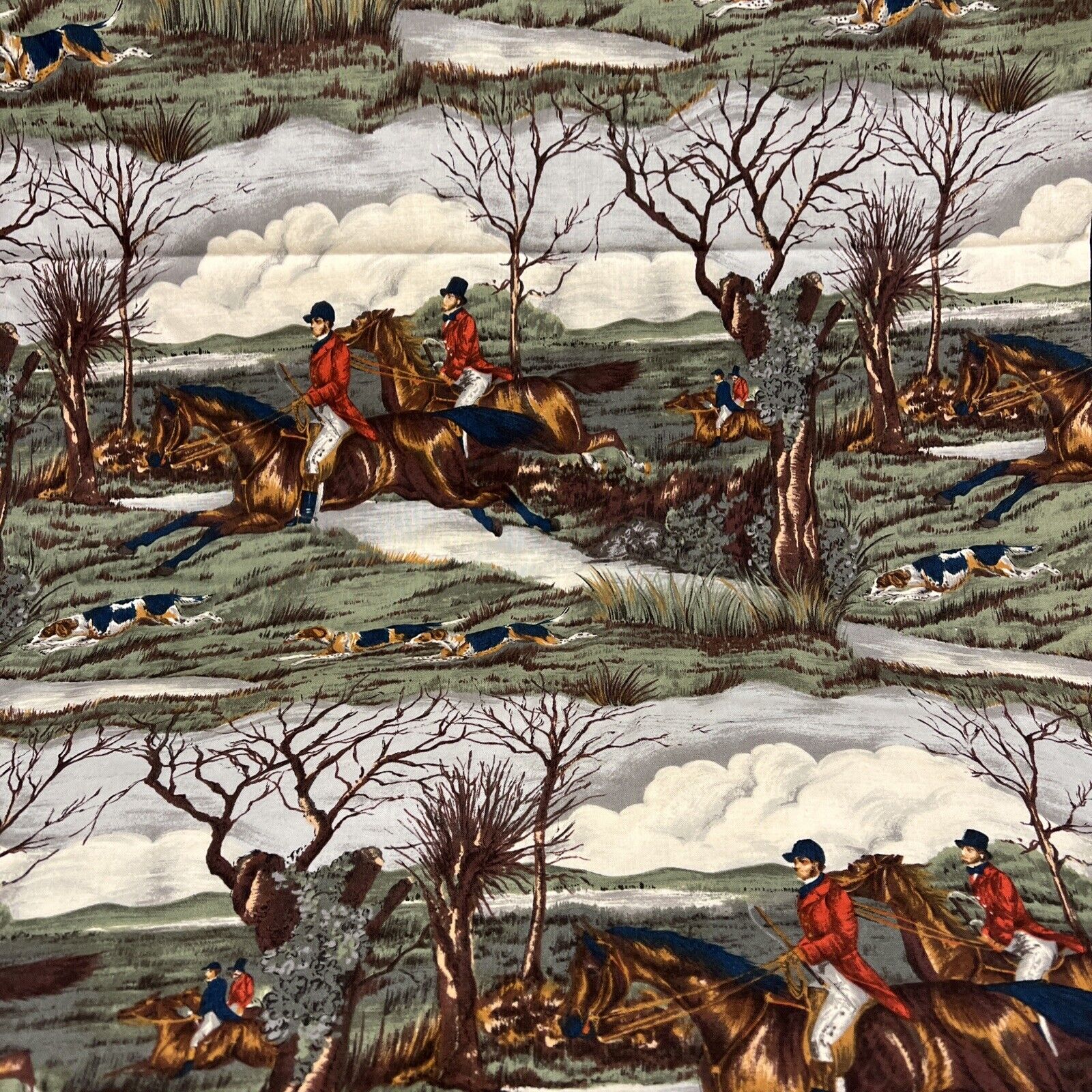 Vintage Alexander Henry Fabric Collection English Fox Hunt Horses Dogs