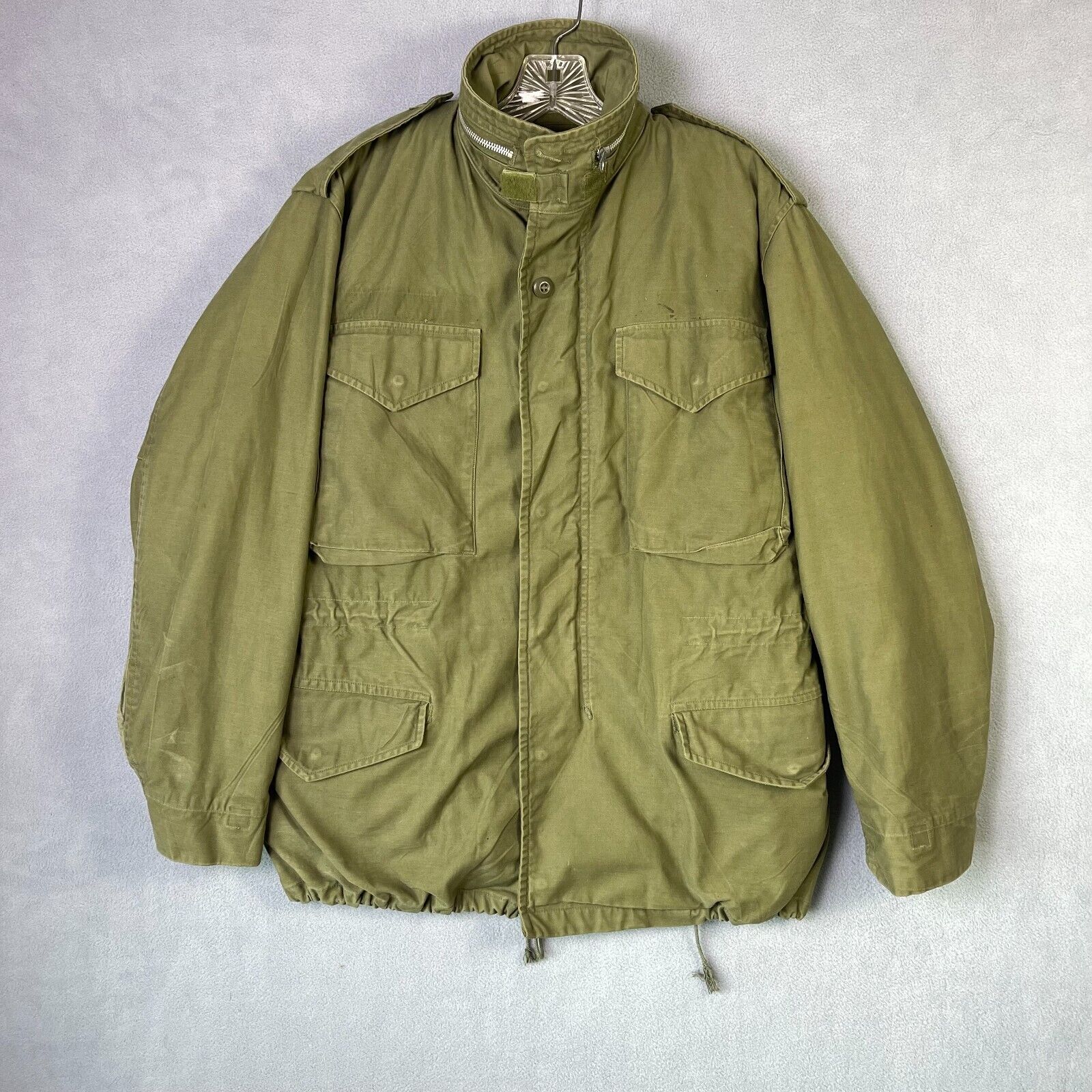 Vintage Military Coat Adult Small Green Distressed Liner Cold Weather Field 80s