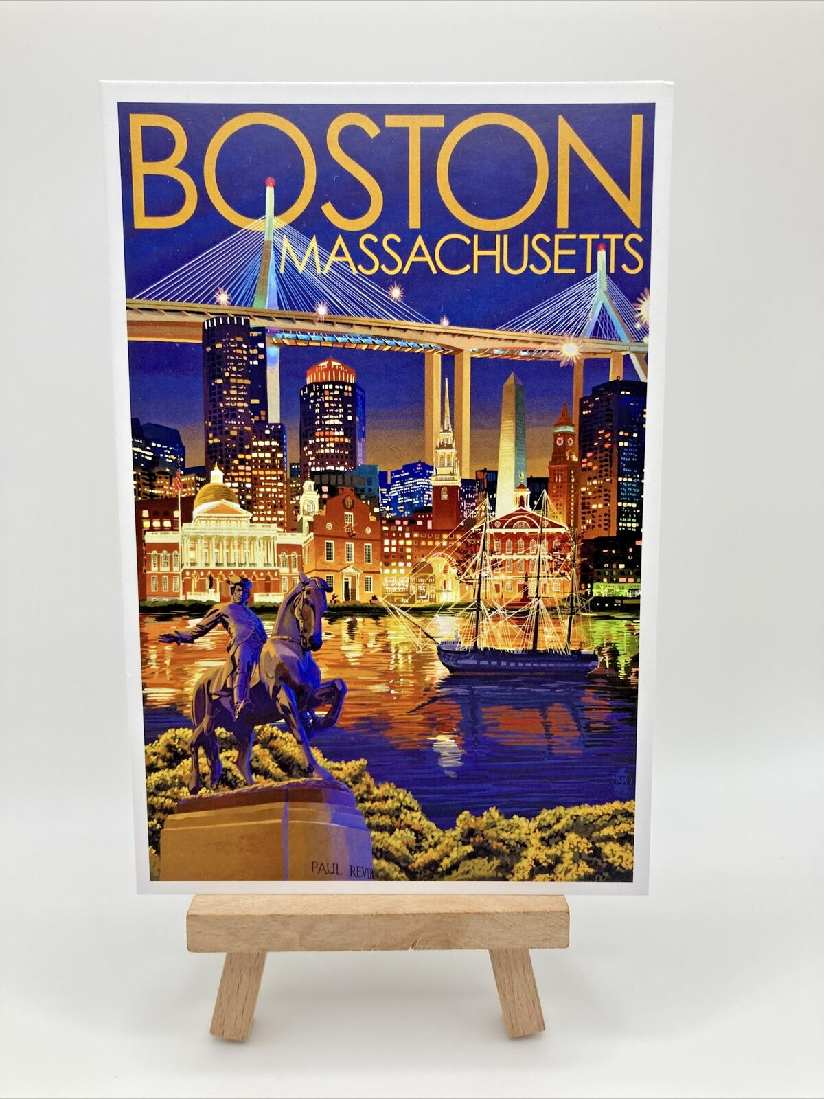 Boston Massachusetts- Skyline at Night - Lantern Press Postcard (E169)