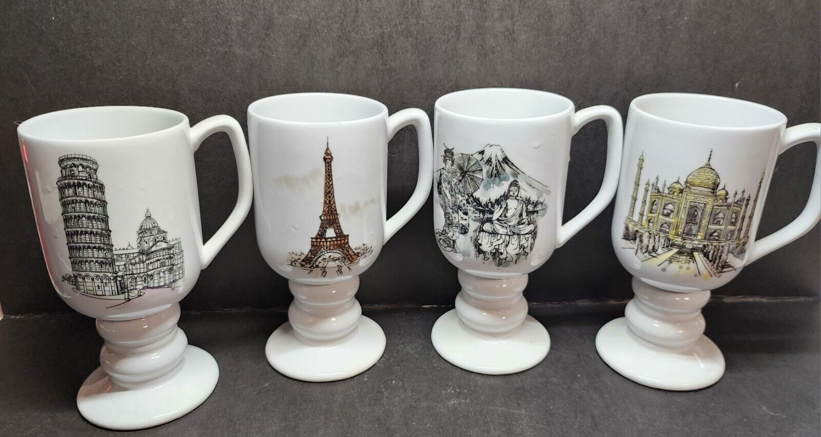 VTG 1965 Kaysons Int\'l Continental Ironstone Pedestal Coffee Cup Mug Set of 4