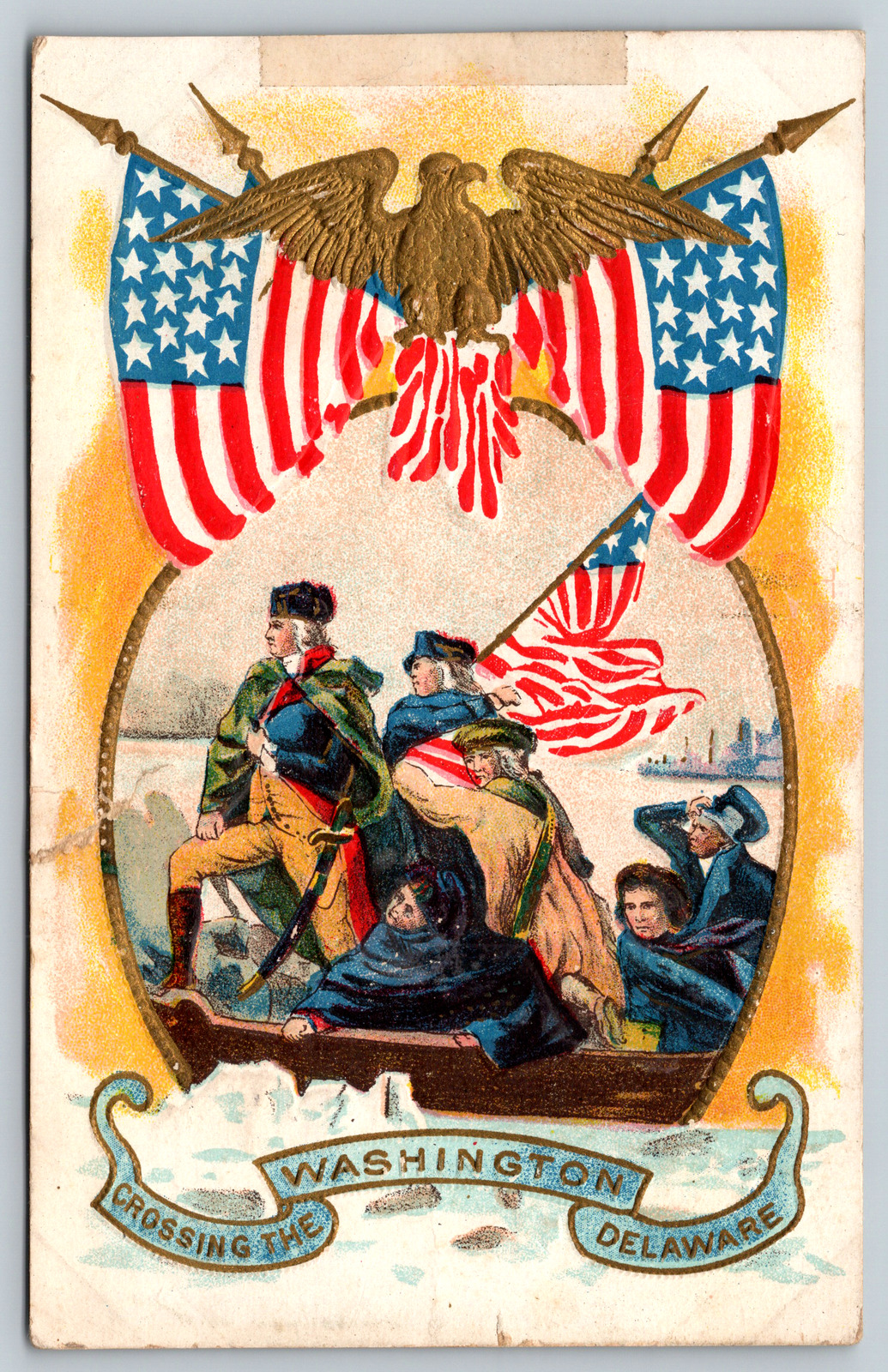 c1910s Washington Crossing the Delaware River Patriotic Antique Postcard