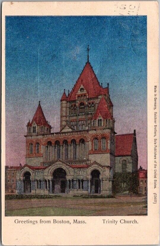 1905 BOSTON, Massachusetts Postcard TRINITY CHURCH Street View 