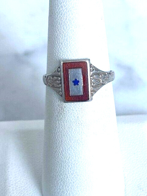 VINTAGE WWII 925 STERLING SILVER AND ENAMEL SON-IN-SERVICE RING SIZE 6.75