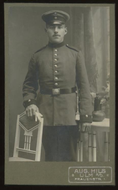 c1916 GERMAN SOLDIER IN UNIFORM PHOTOGRAPH PORTRAIT AUG HILS ULM A/D  34-21