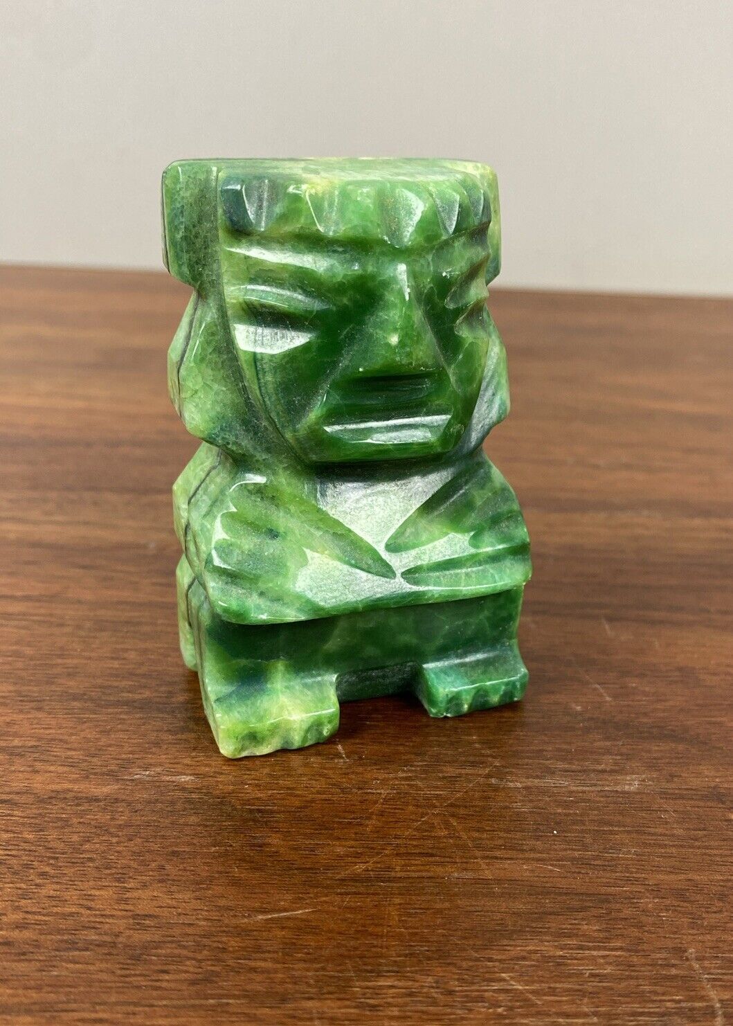 Hand Carved Malachite(?) Green Marbled Stone Tribal Figure 2-7/8\