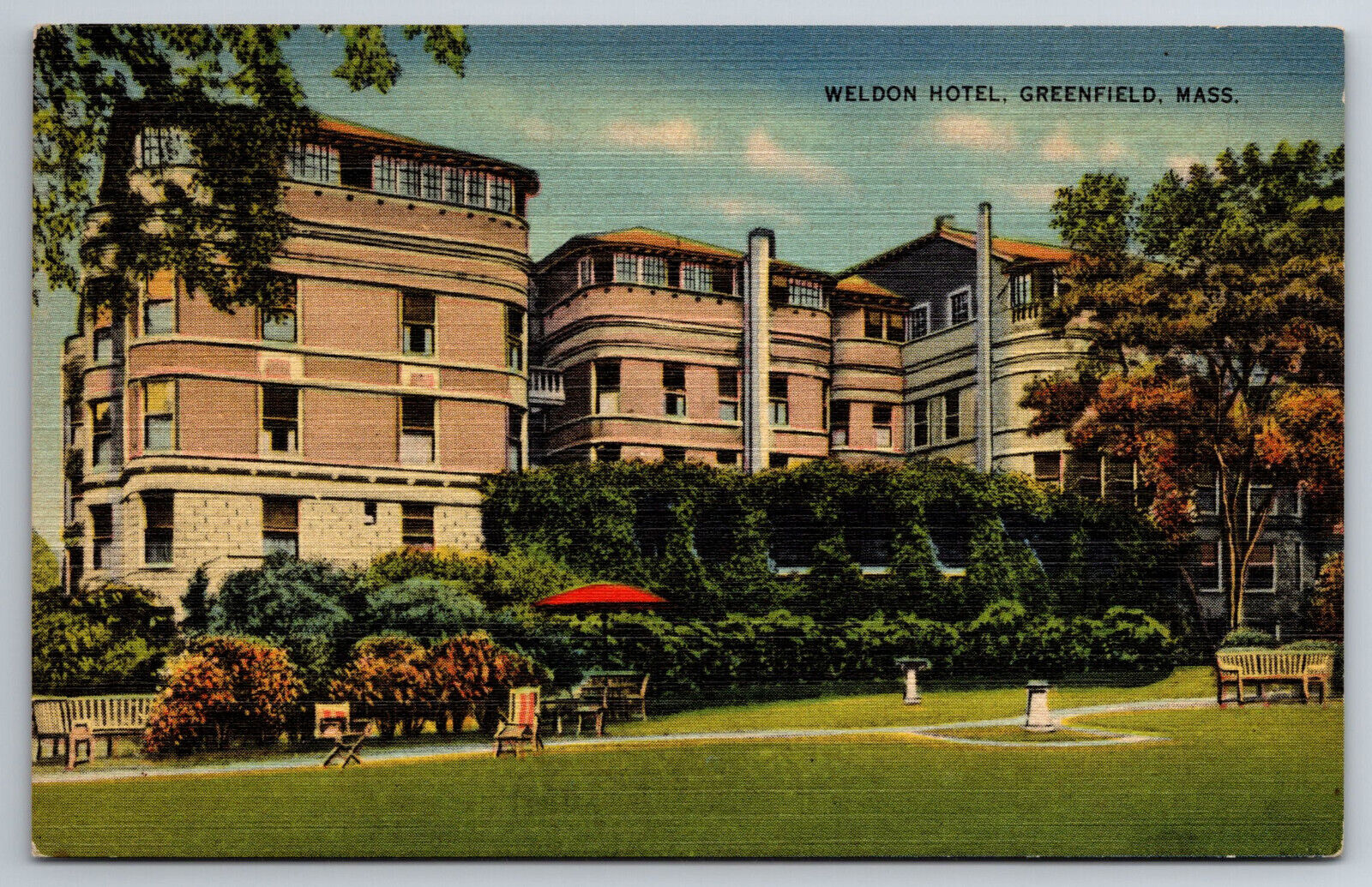 Vintage Postcard MA Greenfield Weldon Hotel Linen ~7871