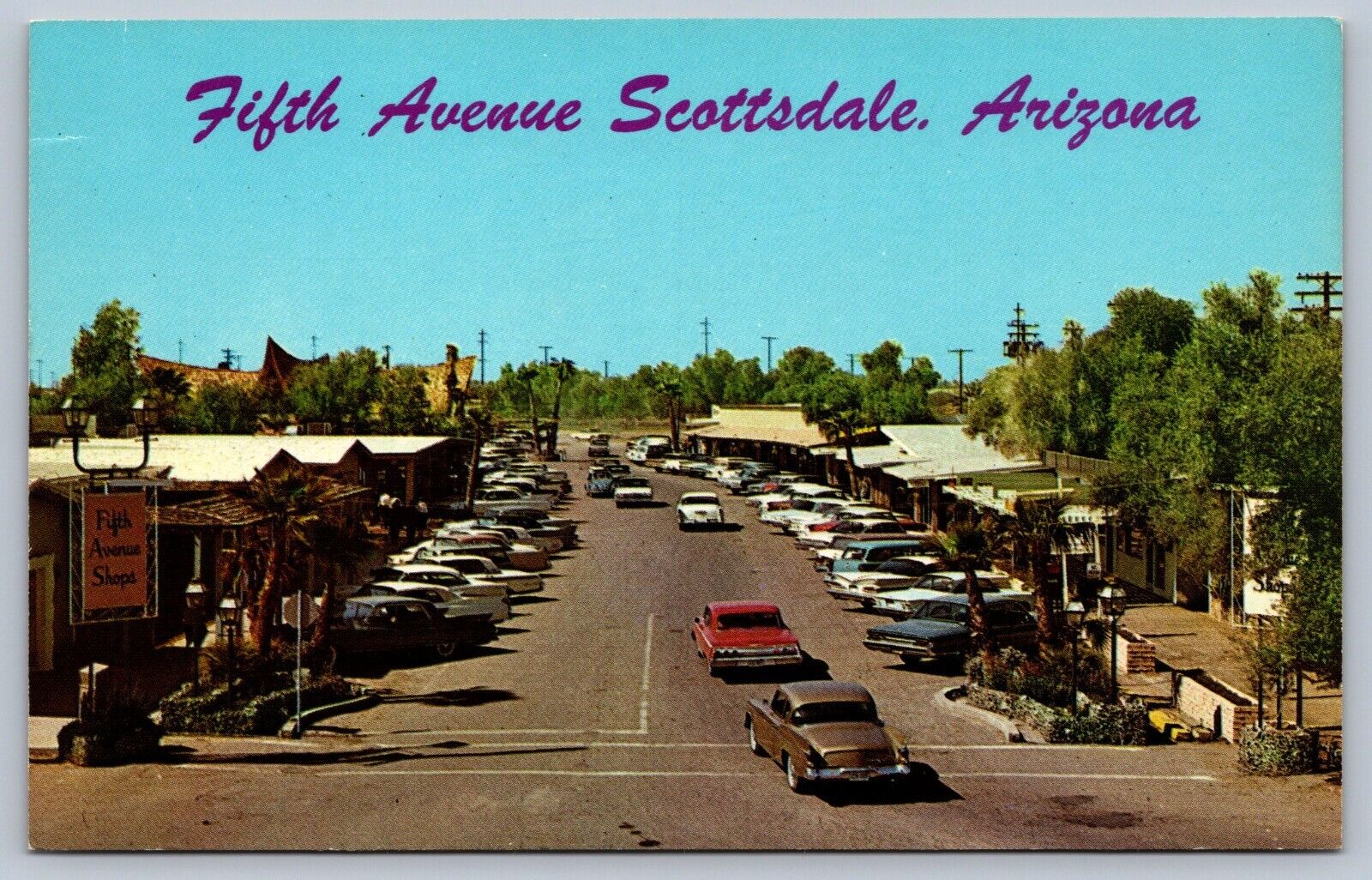 Postcard Scottsdale AZ View on Fifth Avenue Old Cars