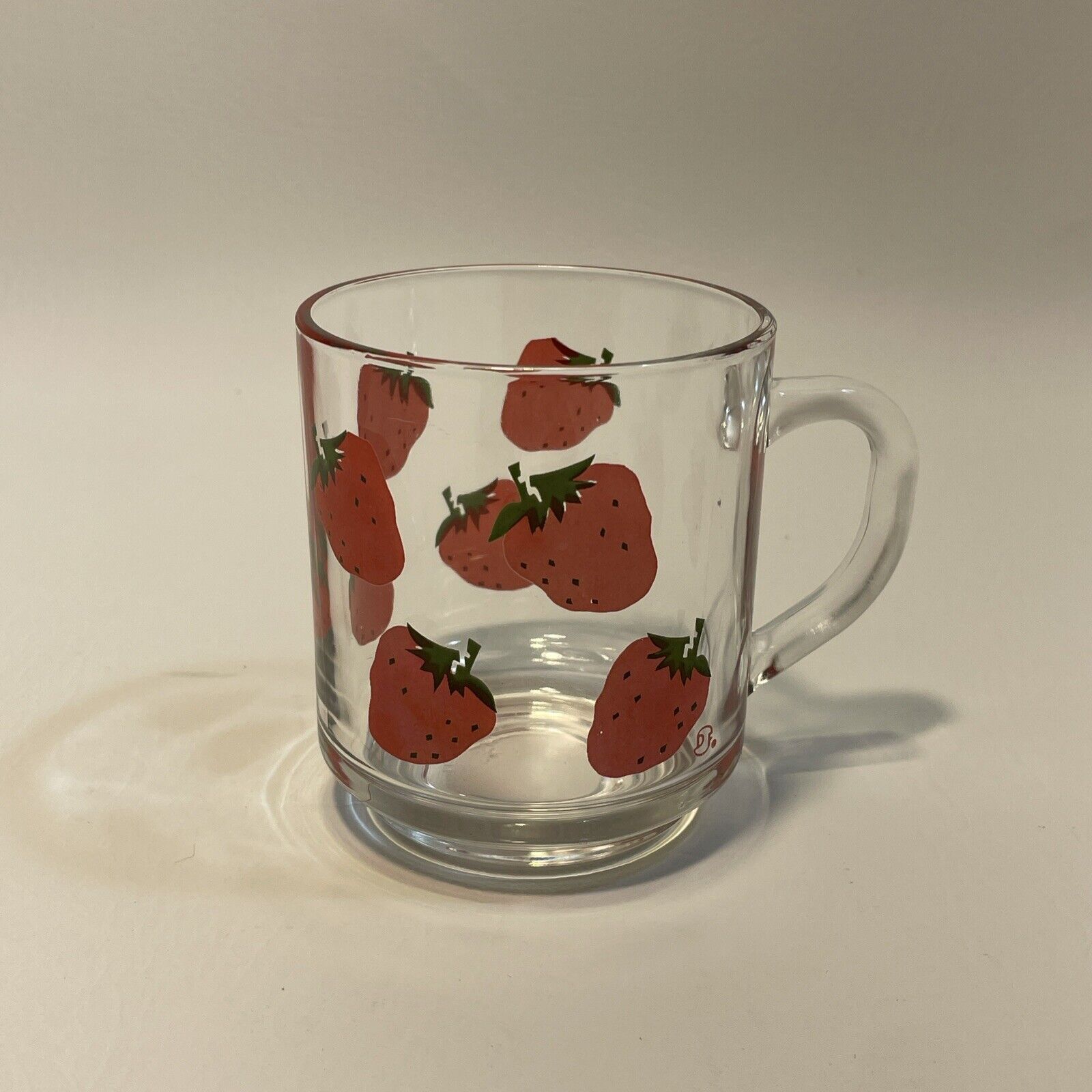Vintage Luminarc Clear Glass Mug Strawberry Pattern  Made In France Set Of 1