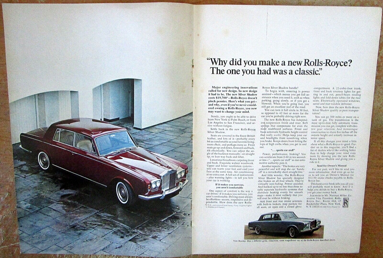 1966 Rolls-Royce Silver Shadow & Bentley T1 Original 2-Page Color Ad 
