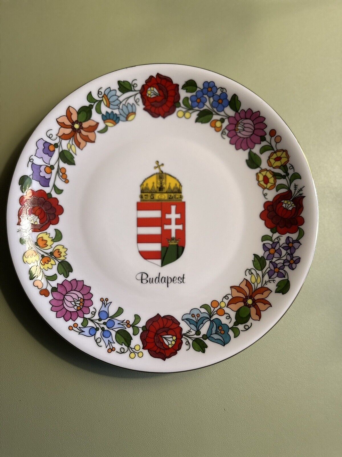 Kalocsa Hungary Handpainted Decorative Plate With Budapest/Crown