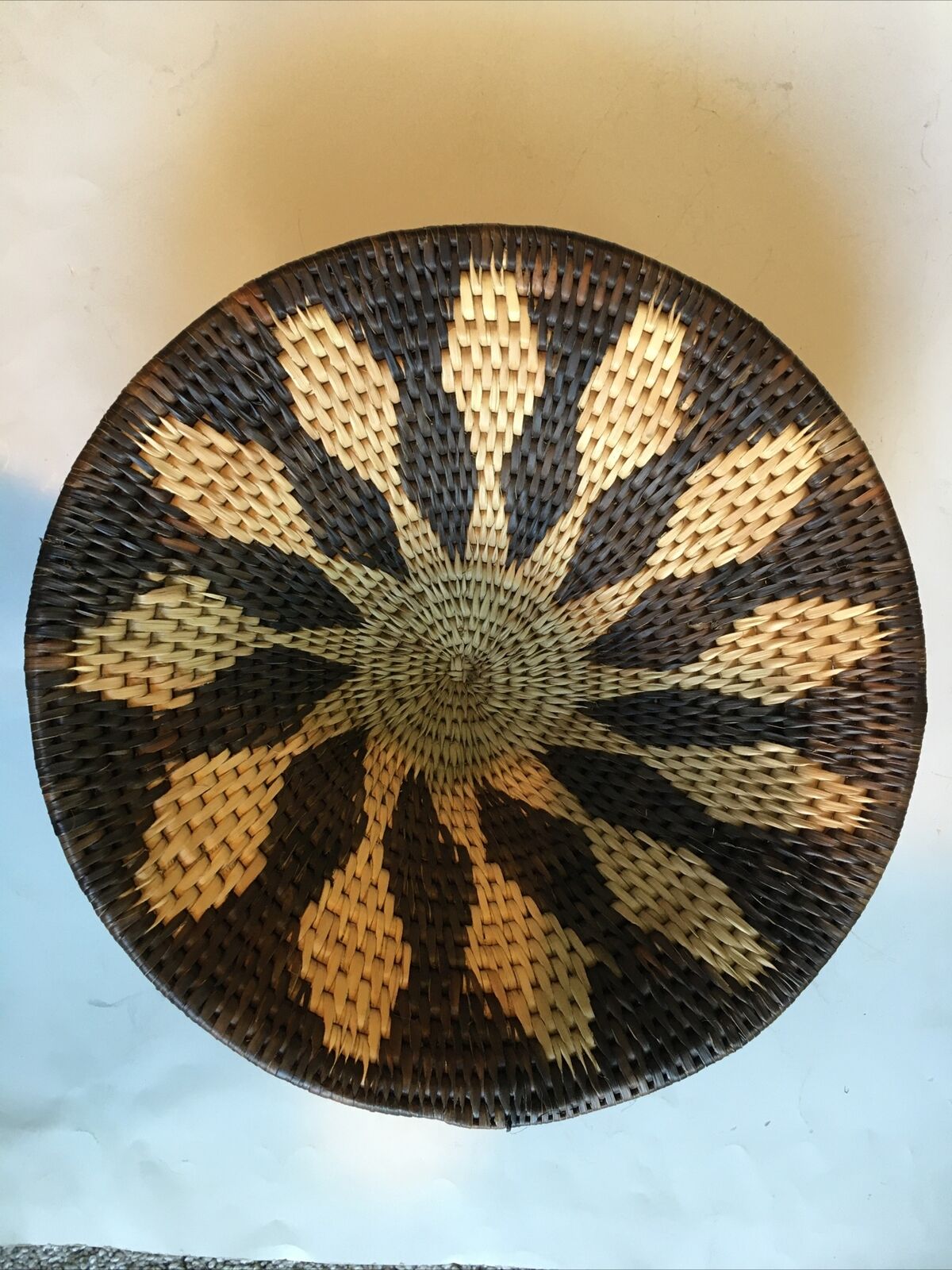 Native American  Sunburst 10 Points￼￼  Coiled Woven Basket 12”