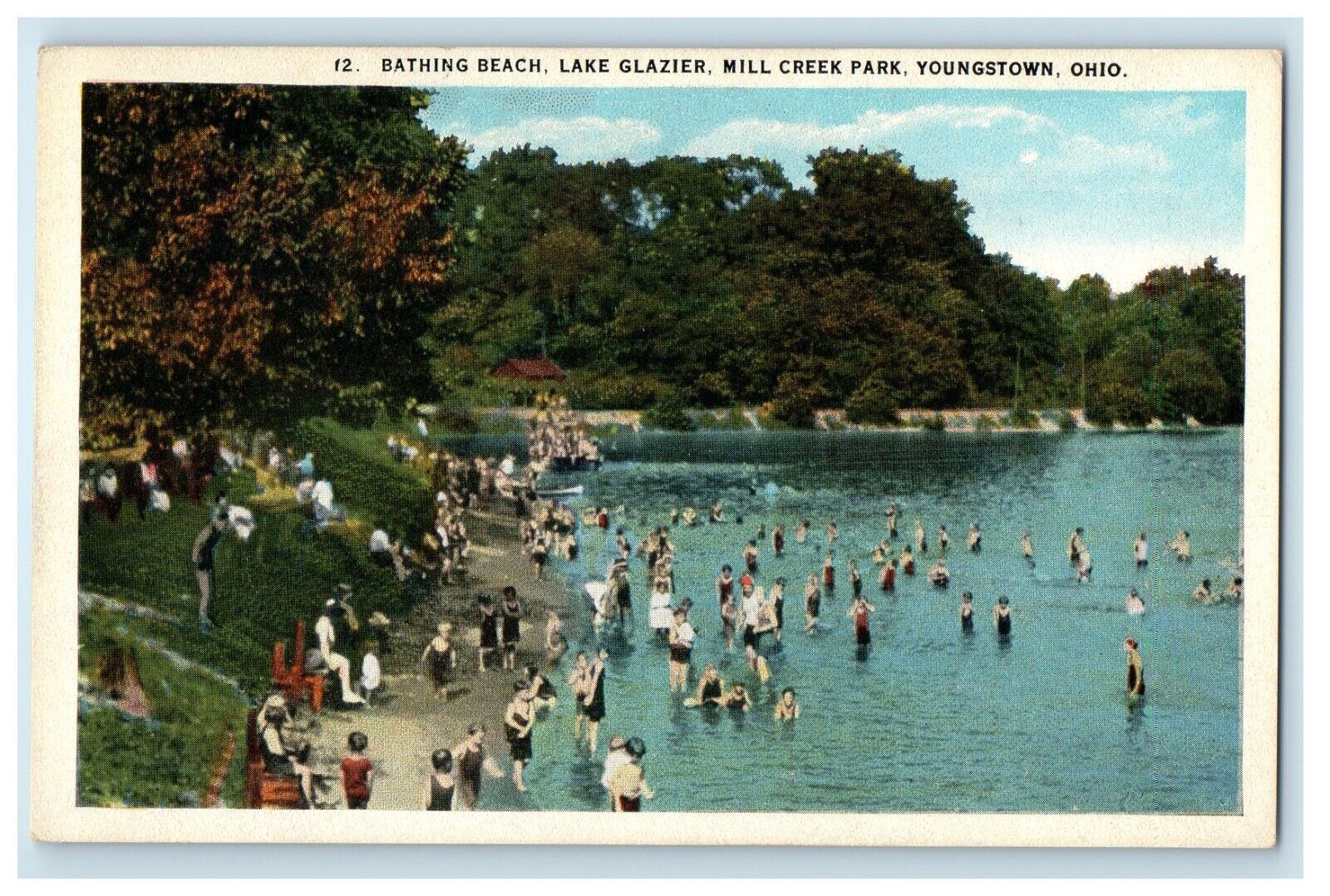 c1930\'s Bathing Beach Lake Glazier Mill Creek Park Youngstown Ohio OH Postcard
