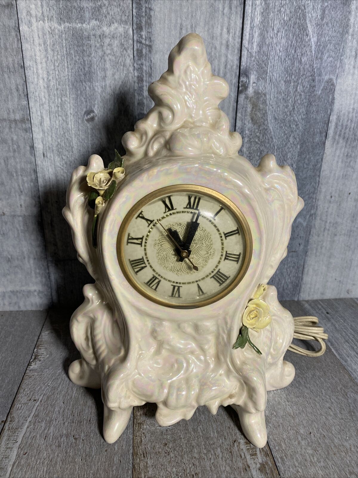 Vintage Clock Movement By Lanshire Opal White Ceramic Porcelain Mother Of Pearl