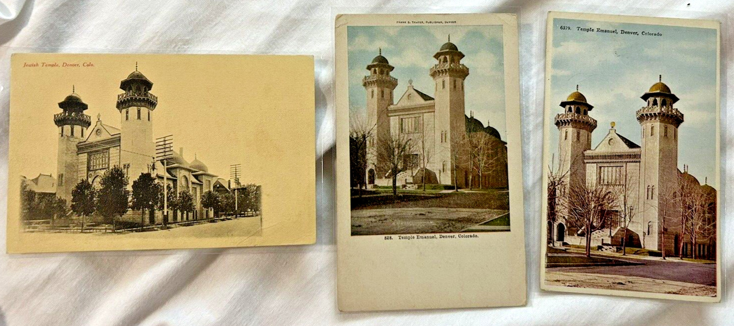 Antique Postcard Lot 3 Jewish Temple Denver Colorado Judaica Rocky Mountains Wow